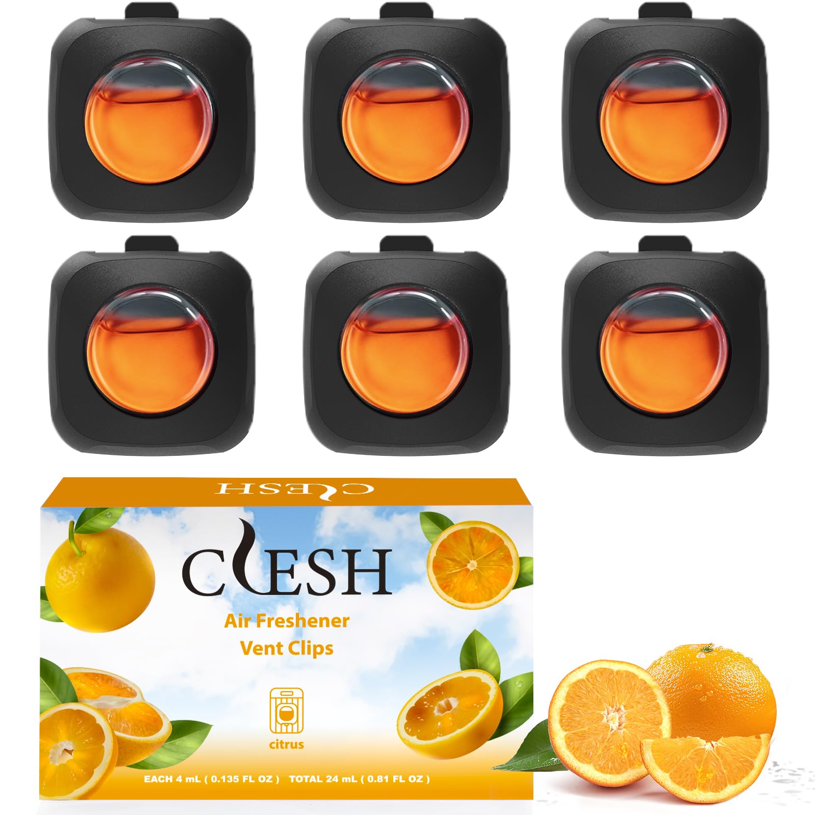 Car Air Fresheners, 6 Pack, Citrus, Car Fresheners Vent Clips, Long Lasting Air Freshener For Car, Car Refresher For Men Women