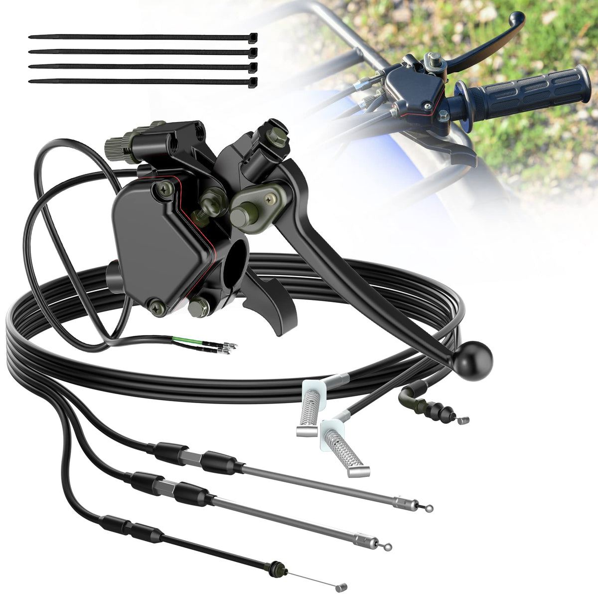 Rutu Atv Thumb Throttle & Brake Cable Kit - Full Metal Speed Governer With Brake Lever - Speed Limiter For 50Cc, 90Cc,150Cc,250Cc Atv, Quad Bike, Go Kart With Front Drum Brakes - For 7/8' 22Mm Handle