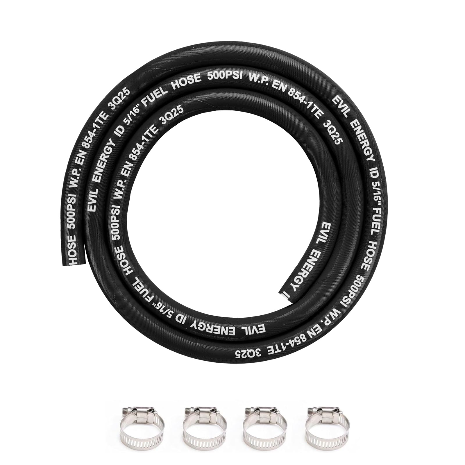 EVIL ENERGY 5/16 High Pressure Fuel Line Hose 5FT 500 PSI E85 for Fuel Systems Engines NBR Rubber EN854-1TE Black