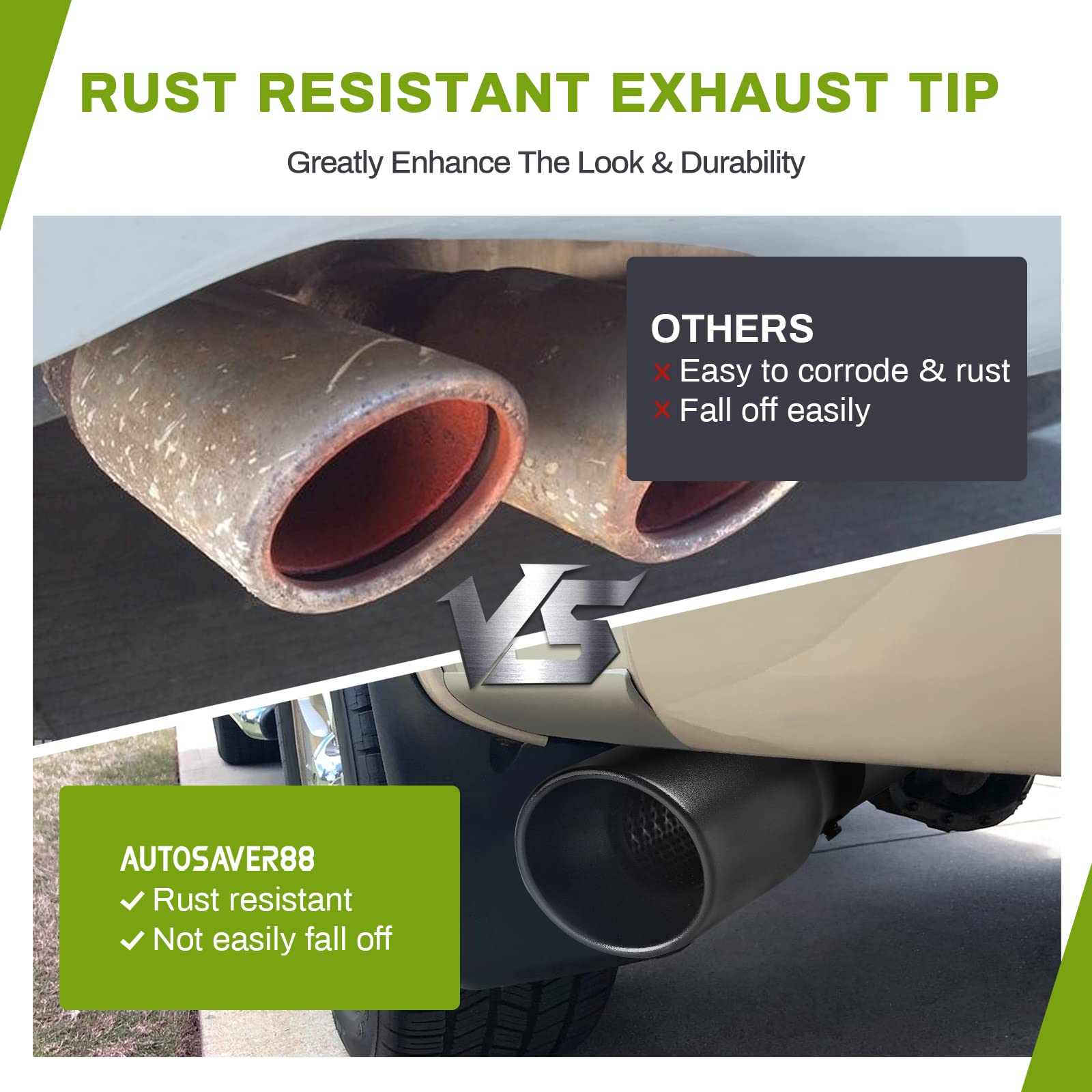 Autosaver88 1.5-2.5 Inch Exhaust Tip, 1.5'-2.5' Inlet 4' Outlet 9' Long Black Powdercoat Exhaust Tip With Clamps And Adapters Fit For 1.5'/1.75'/2.0'/2.25'/2.5' Outer Diameter Tailpipe, Bolt-On