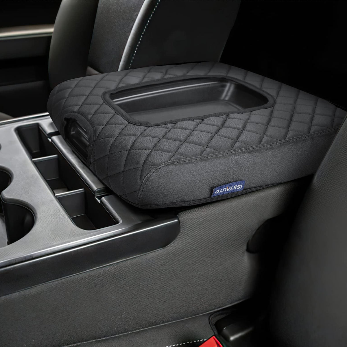 ISSYAUTO Center Console Cover Compatible with Silverado Sierra 2014-2018 with 40/20/40 Jump Seat Leather Armrest Cover (ONLY for