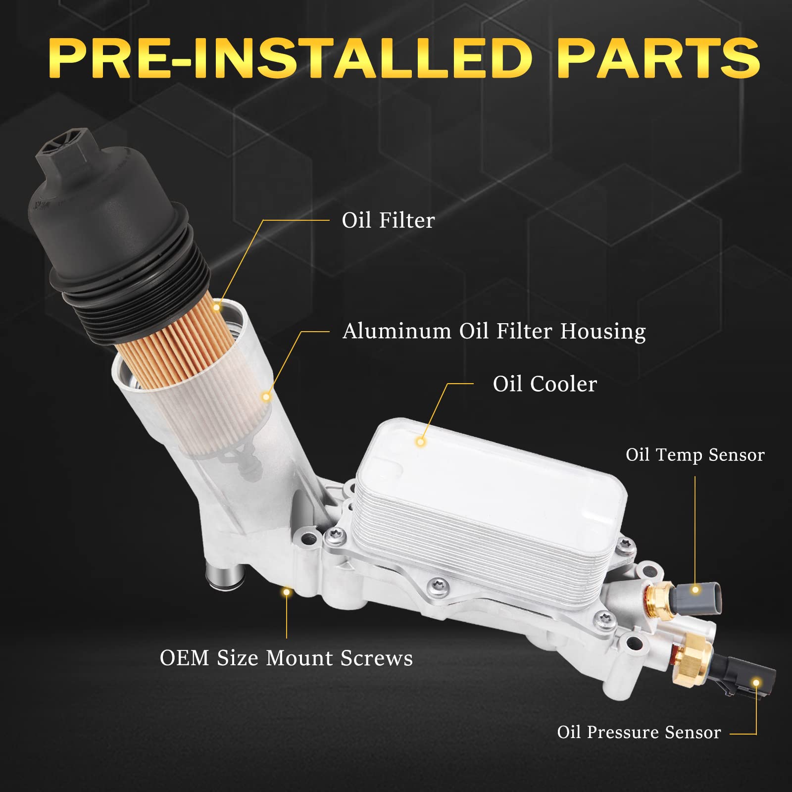 Upgraded Aluminum Engine Oil Filter Housing With Oil Cooler Sensors And Gaskets Compatible With Dodge Charger Challenger Journey, Jeep Wrangler, Ram 1500 2500 3500, Chrysler 200 300 3.6L V6