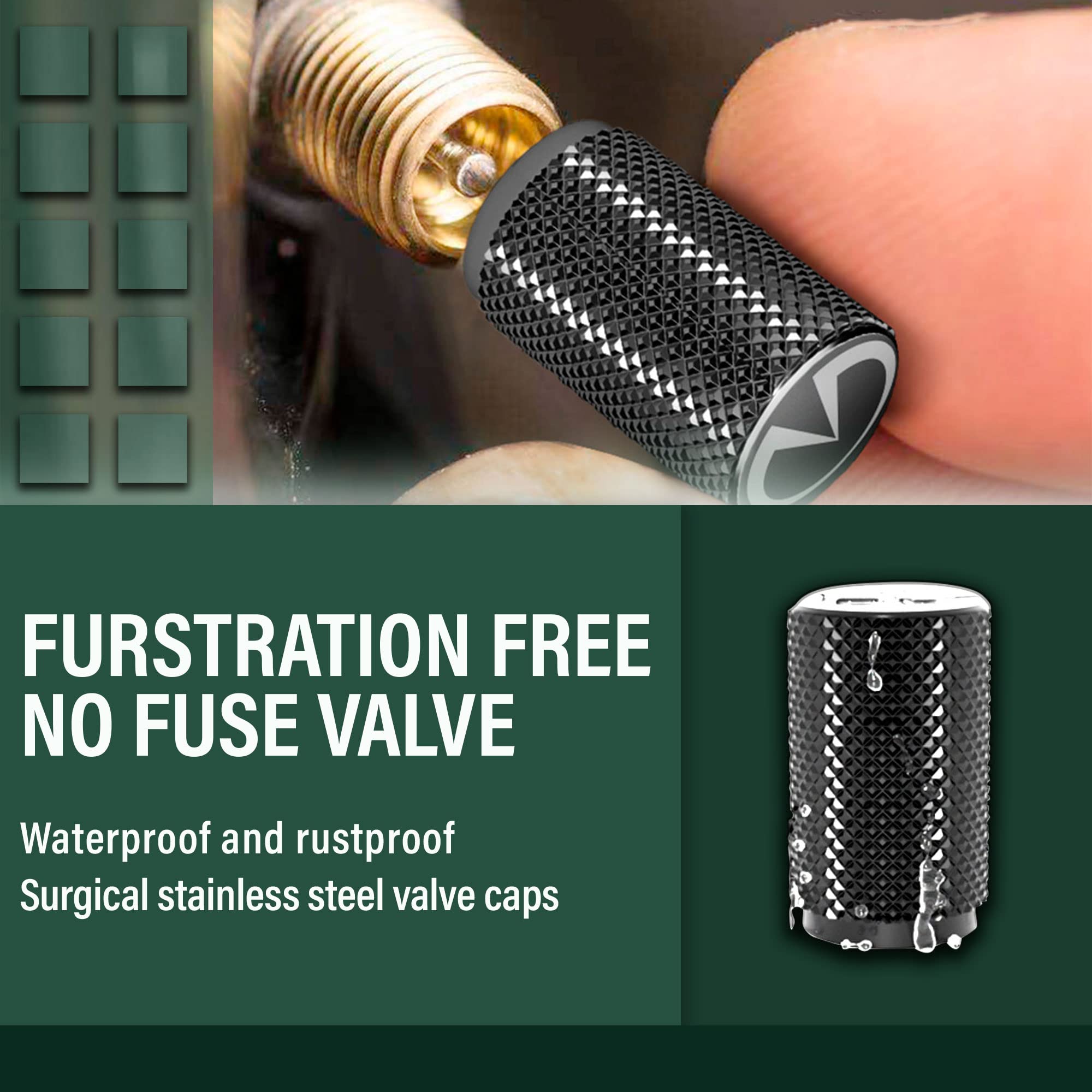 STEEL HAWK Extended Knurled Tire Air Valve Caps, Stainless Steel, 4 Pack, PVD Rose Gold, Model SH7854G