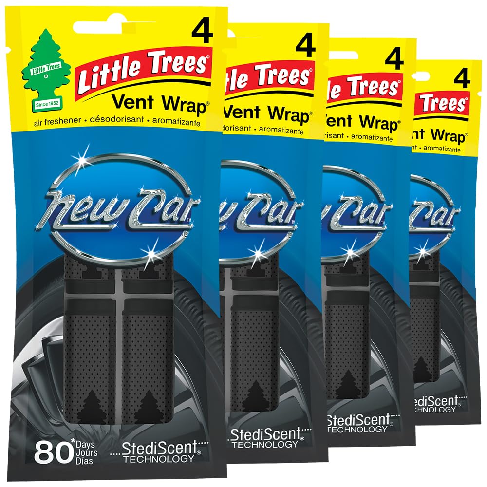 Little Trees Car Air Freshener. Vent Wrap Provides Long-Lasting Scent, Slip On Vent Blade. New Car, 16 Air Fresheners, 4 Count (