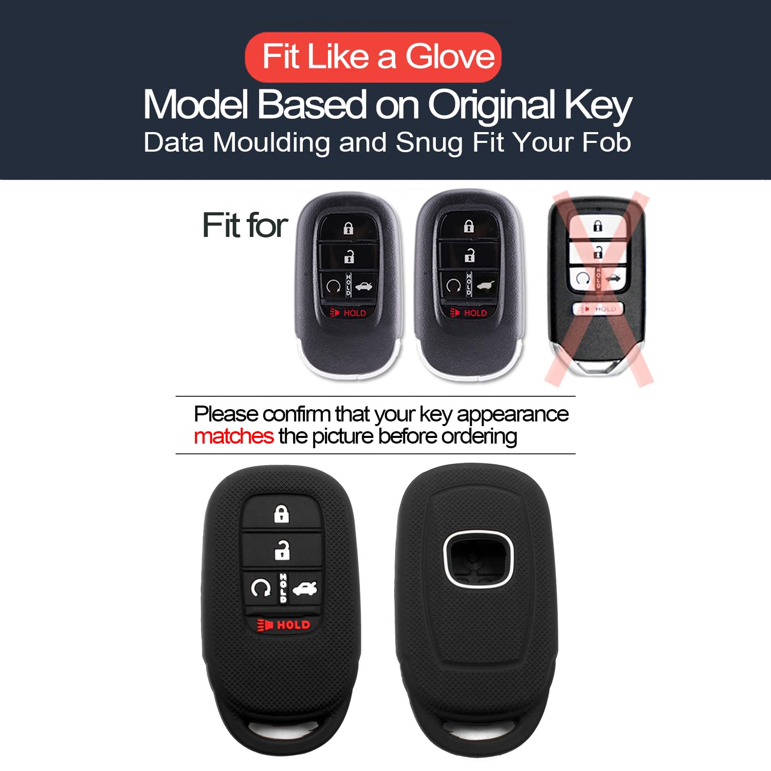 Infipar 2Pcs Compatible With 2024 2023 2022 Honda Cr-V Civic Accord Hr-V Pilot Key Fob Cover Case Key Chain Protector Keyless En