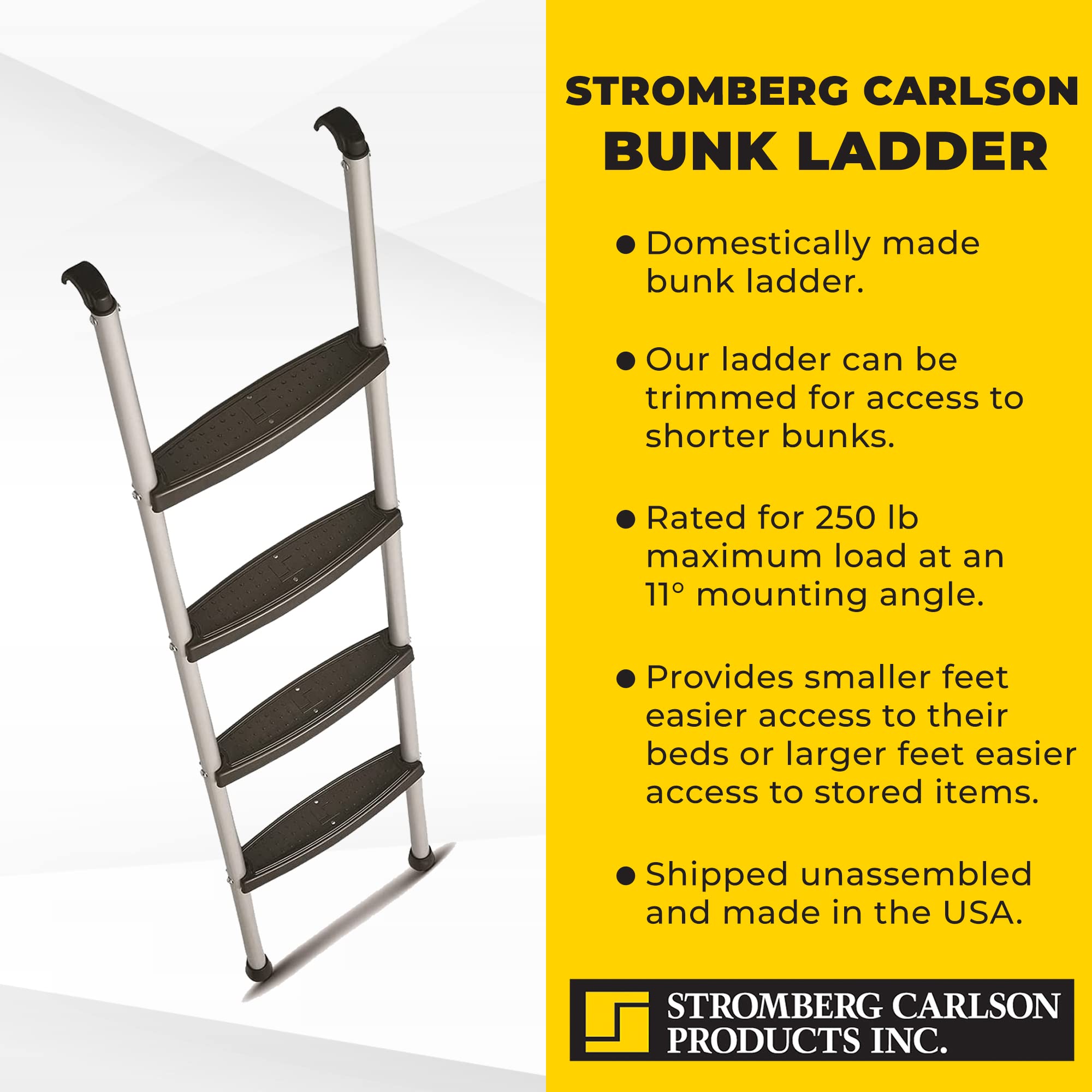 Stromberg Carlson Interior Bunk Ladder, Kd, Rv Bunk Ladder, Bunk Bed Ladder With Injection Molded Treads, Hooks And Mounting Hardware Included, Can Be Used As Dorm Loft Ladder - Black 66