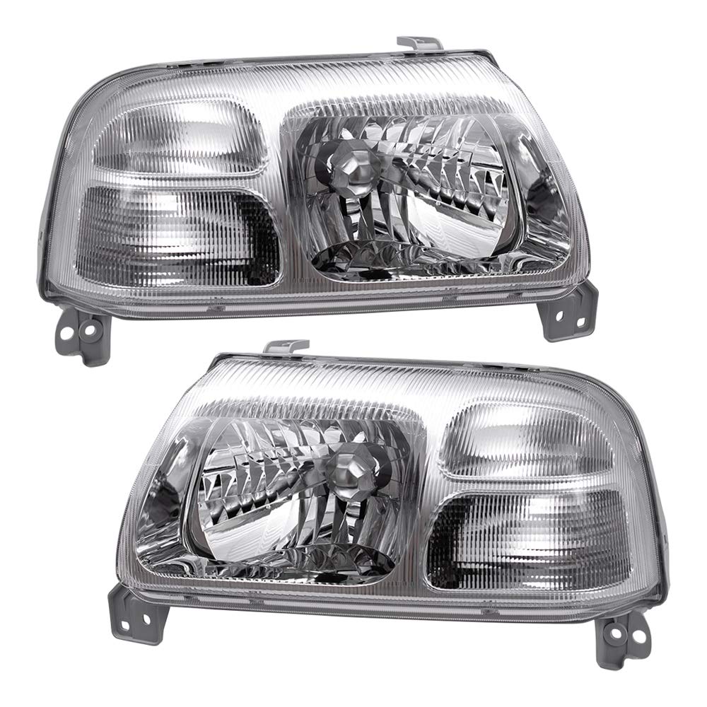 Brock Replacement Pair Set Halogen Combination Headlights Headlamps W/Chrome Bezel Compatible With Grand Vitara Xl-7 & Vitara 35