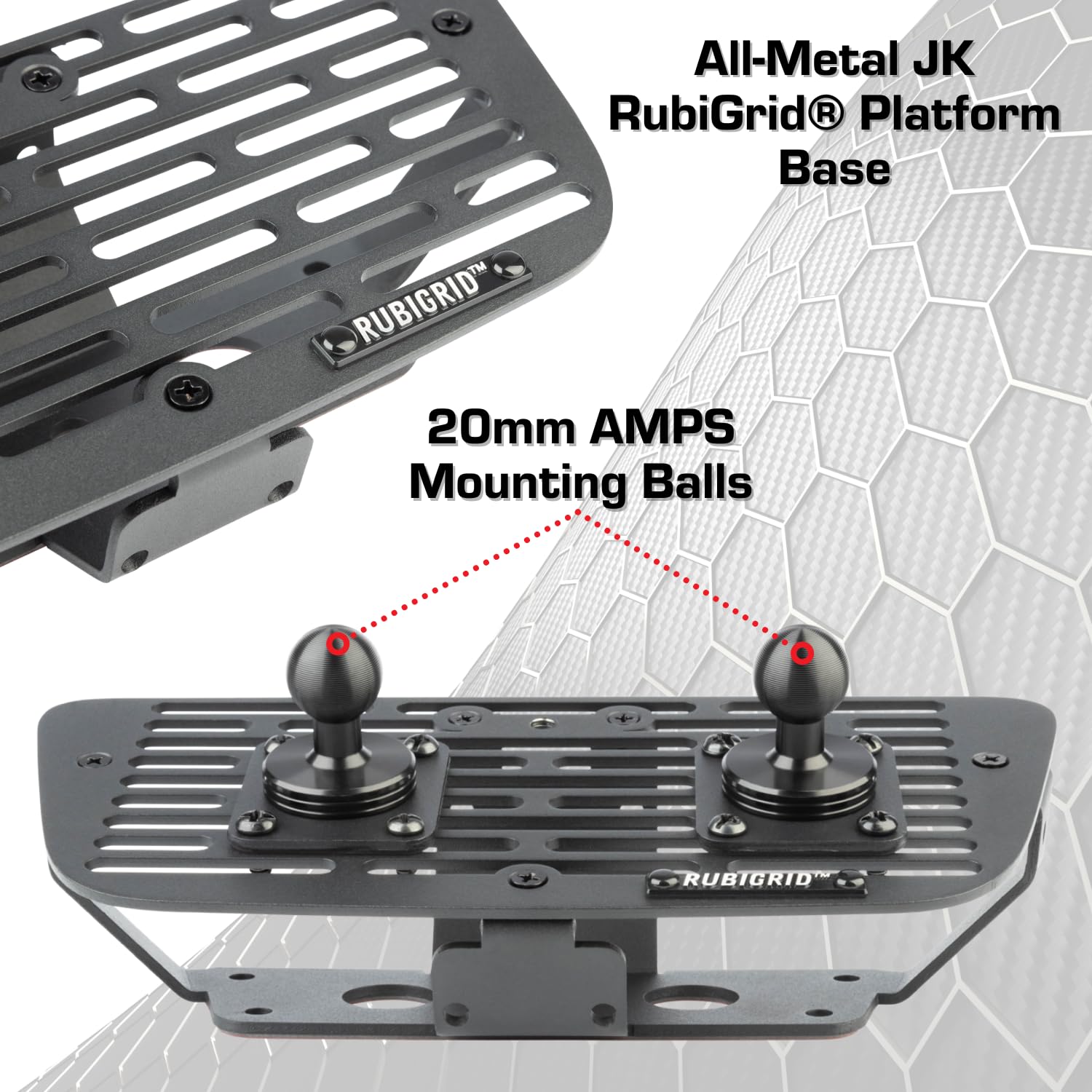 Bulletpoint Dash Cell Phone Holder Compatible with 2011-2018 Jeep Wrangler JK JKU 20mm Ball Mount (RubiGrid Multi-Device)