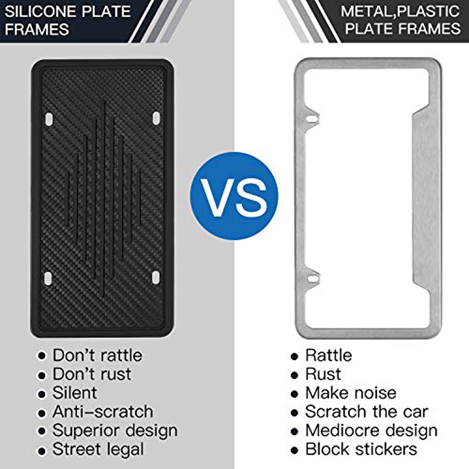 Intermerge License Plate Frames, 2 Pack, Universal Us Car Black Tpu Bracket Holder. Rust-Proof, Rattle-Proof, Weather-Proof With