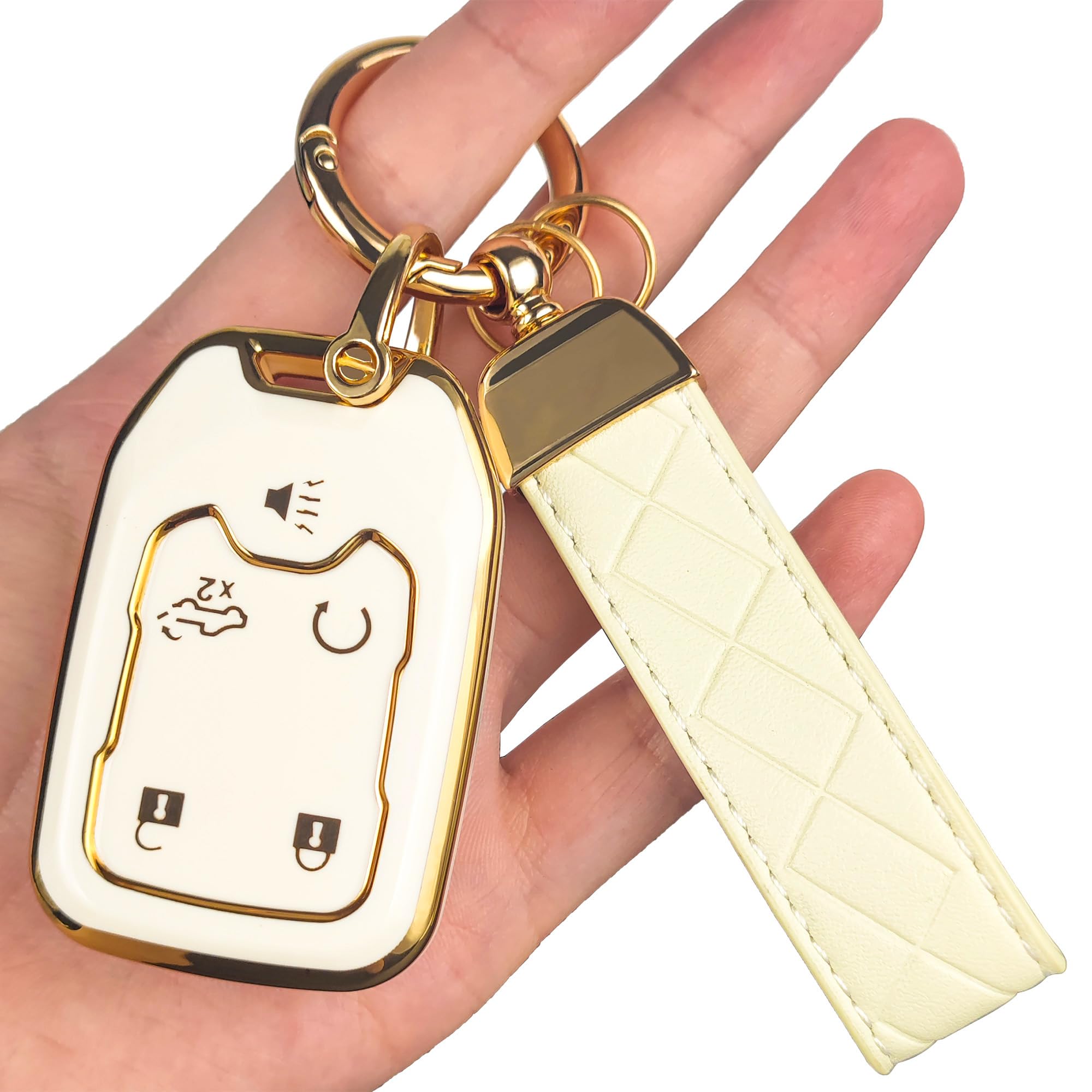 Ollen 5-Button Tpu Key Fob Cover, Fit For Gmc Acadia 2017-2025, For Terrain 2018-2025, Fit For Sierra 2019-2025, For Chevy Silverado 2019-2022, Full Protection Soft Tpu Key Case, With Keychain, White
