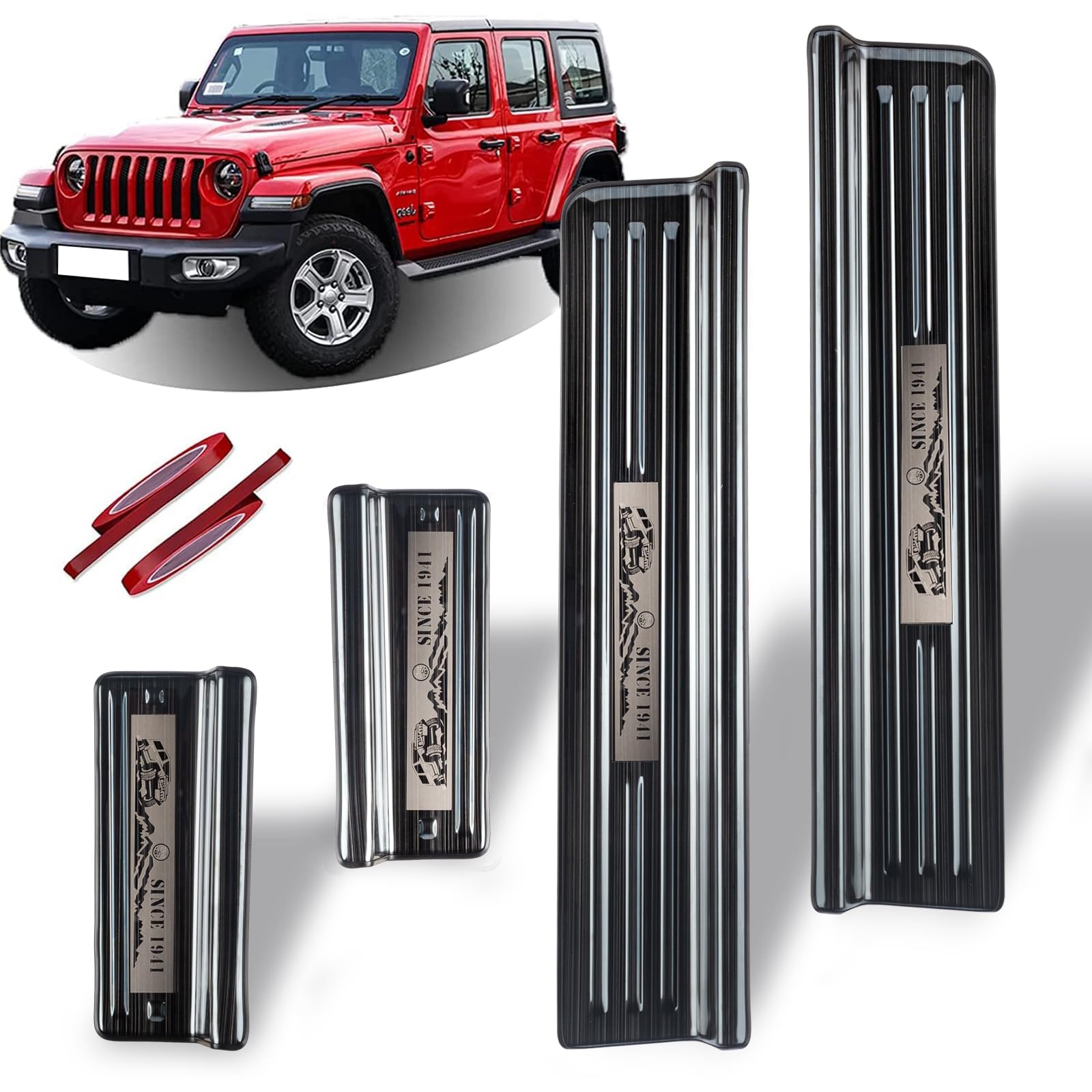 Rowa 304 Stainless Steel Door Sill Guards Compatible With Jeep Wrangler Jl Jlu 2018-2025 & Gladiator Jt 2020-2025, Brushed Black