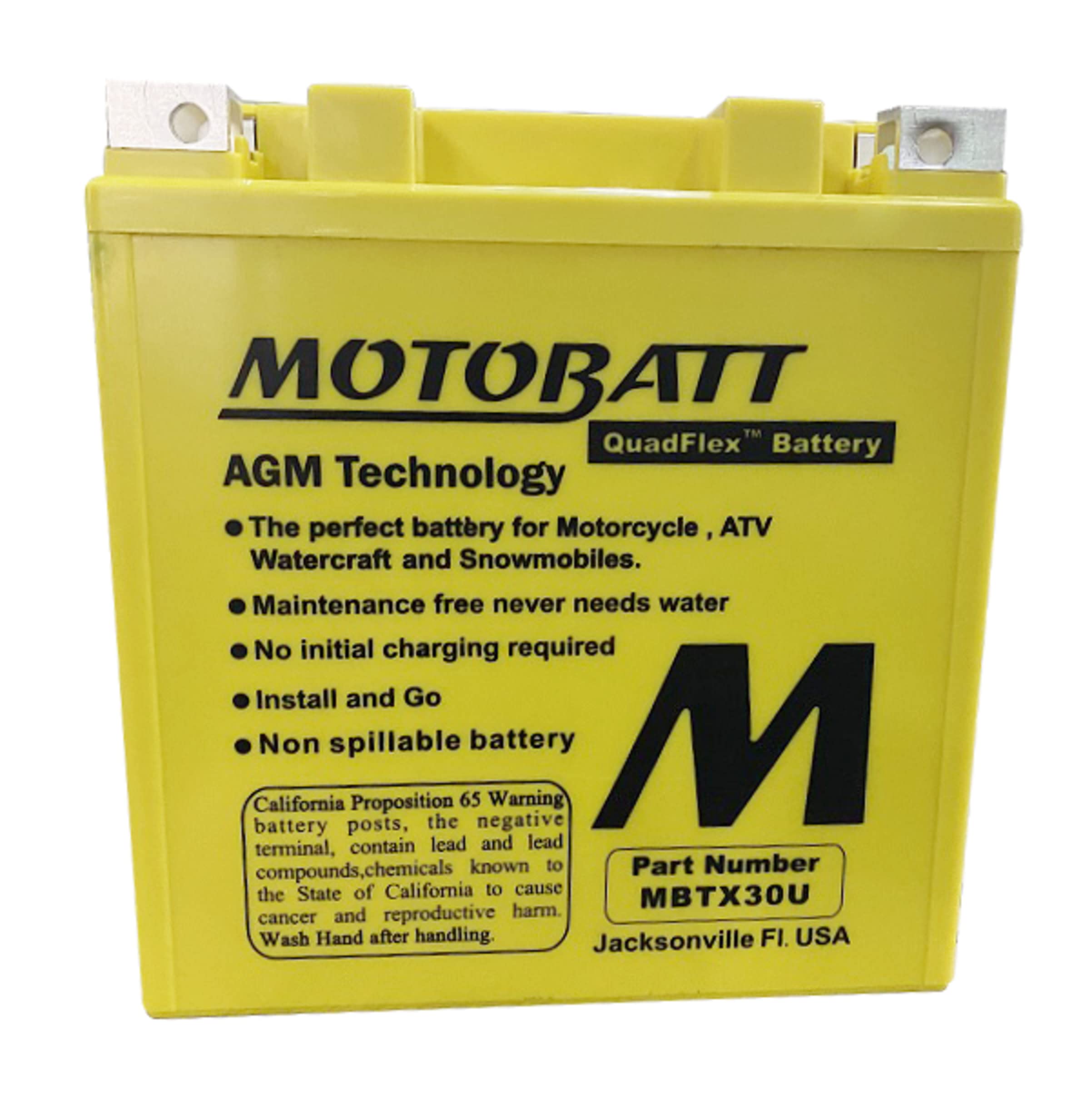 Motobatt Mbtx30U (12V 32 Amp) 380Cca Factory Activated Maintenance Free Quadflex Agm Battery