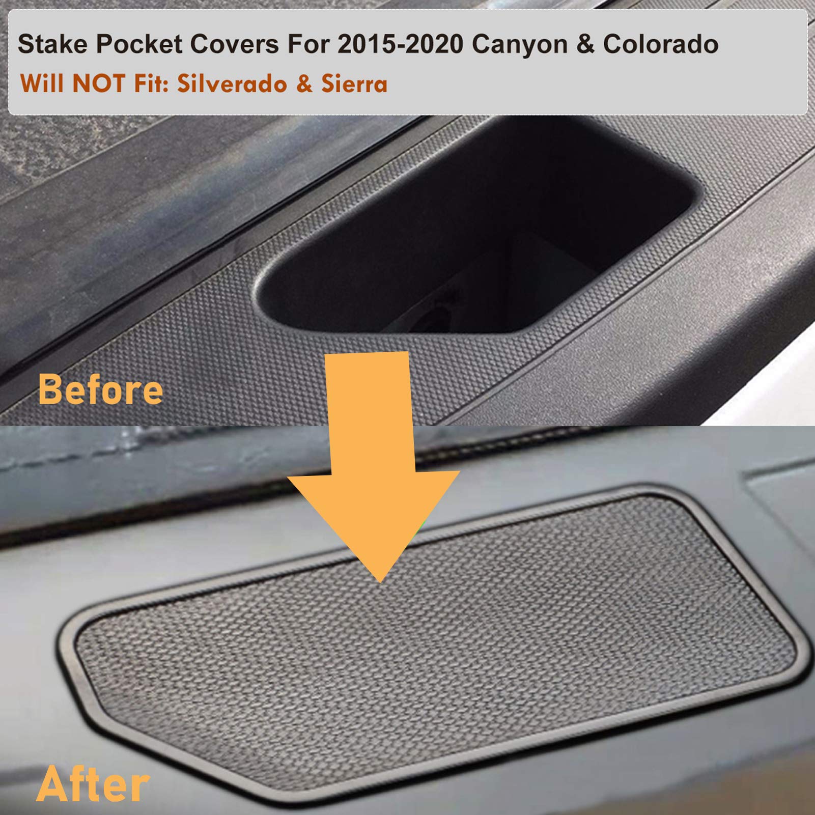 Moonlinks GMC Canyon Stake Pocket Covers, 2 Pack, ABS Material, for 2015-2020 GMC Canyon/Chevy Colorado, Canyon Color