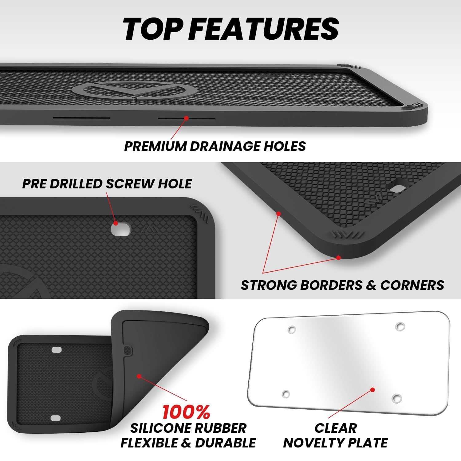 Motorfi 2 Pcs Silicone License Plate Frames With Polycarbonate Covers, Rust-Proof, Weather-Resistant, Easy Installation, Premium