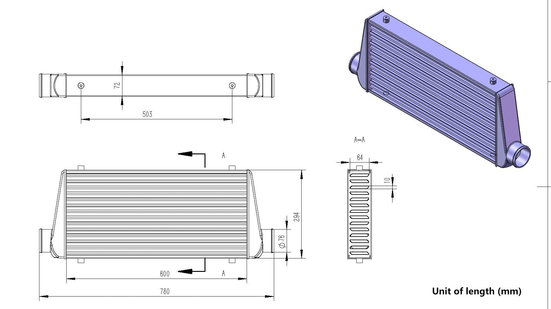 Sunroad Universal Frount Mount Aluminum Intercooler 24'' X 12'' X 3'' Thick Core & Inlet & Outlet Size 3'', Silver