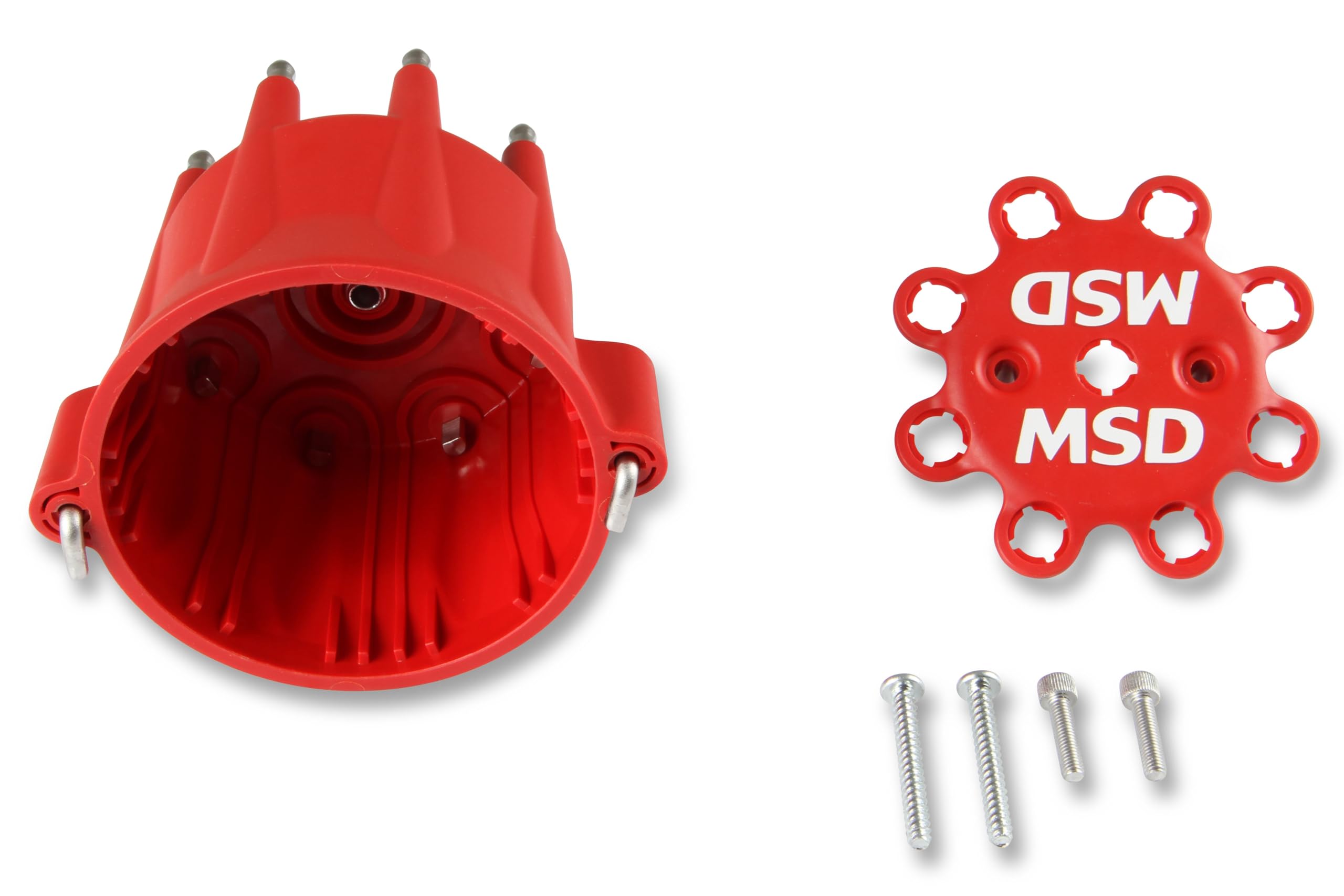 Msd 8433 Red, V8 Distributor Cap With Hei Terminals And Spark Plug Wire Retainer