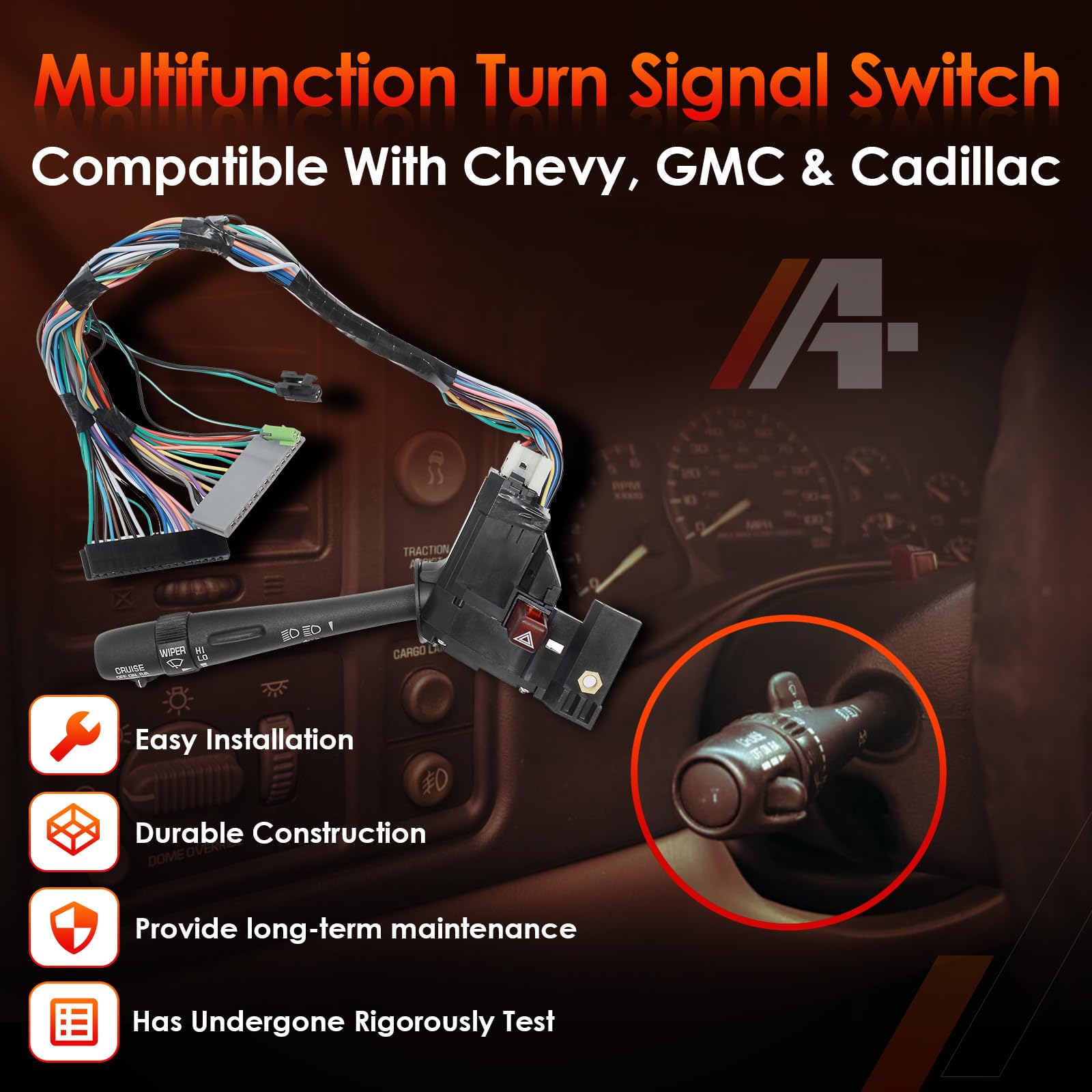 Multi-Function Combination Switch | Replacement For 1999-2002 Chevy Silverado, Gmc Yukon & More | Replaces# 26100839, 3441937, Cbs-1038 | Turn Signal, Wiper, Washers, Hazard Switch, Cruise Control