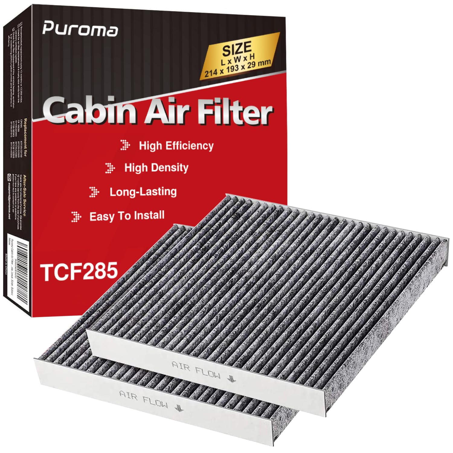 Puroma Cabin Air Filter With Activated Carbon, Replacement For Cp285, Cf10285, Toyota Camry, Rav4, Highlander, Corolla, 4Runner,