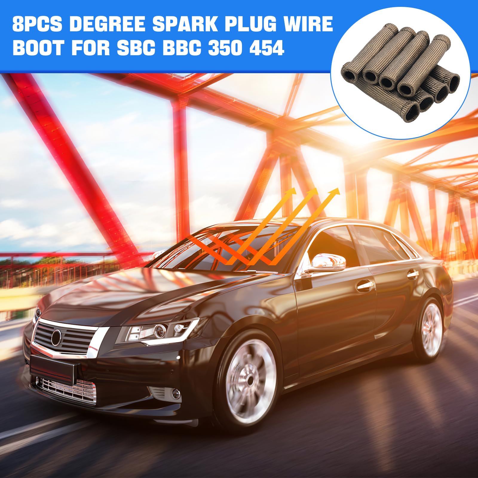 Shinehome 8 Pcs Spark Plug Boot Protector 2500 Spark Plug Wire Heat Shield Sleeve Wrap 6 Inch For Ls1/Ls2 Sbc Bbc 350 454 Spark