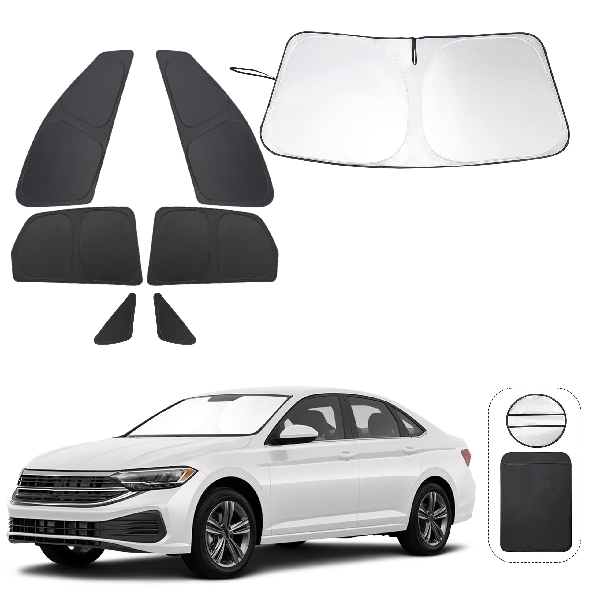 Tinglu Window Shades For Volkswagen Vw Jetta 2019-2024 2025 Accessories Car Side Full Windows Triangular Windshield Sun Shade Su