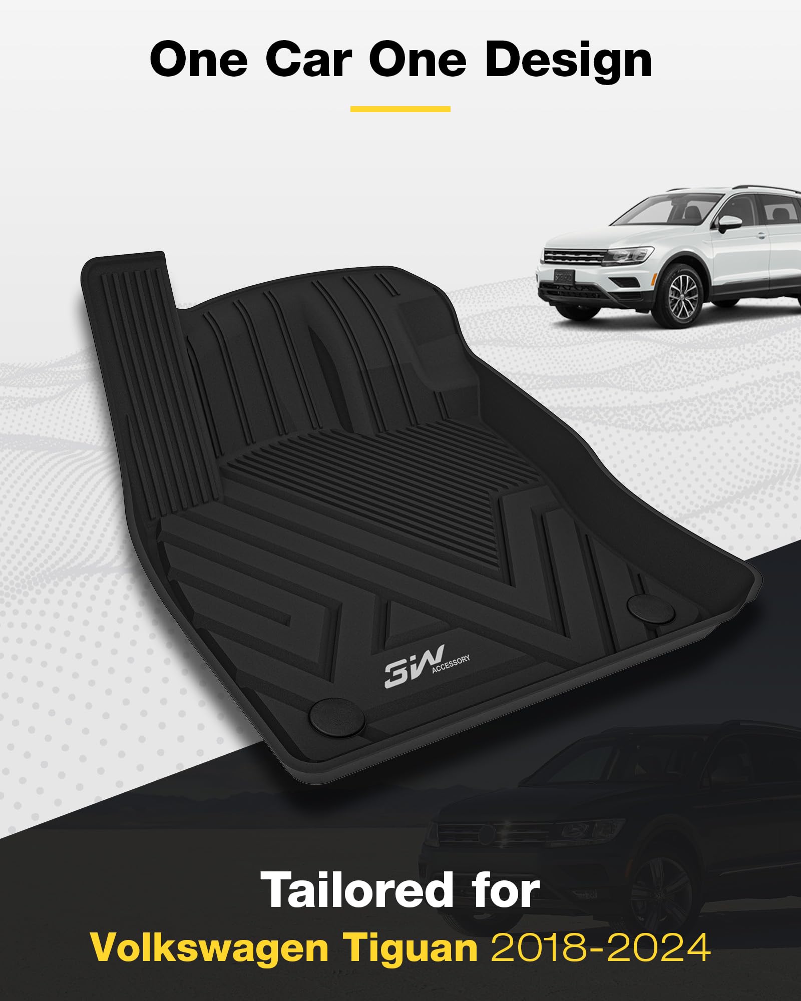 3W Floor Mats Compatible For Volkswagen Tiguan 2018-2024 All Models, Tpe Custom Fit All Weather Floor Liner 1St & 2Nd Row Full S