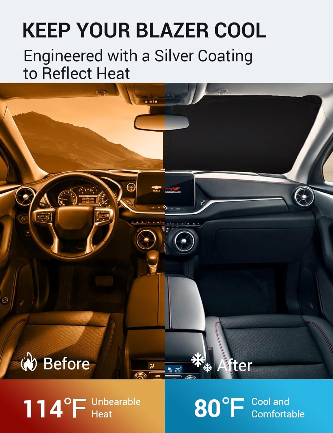 Proadsy 2025 Upgrade Windshield Sun Shade Custom Fit 2019-2023 2024 2025 Chevrolet Blazer Foldable Front Sunshade Protector Sun