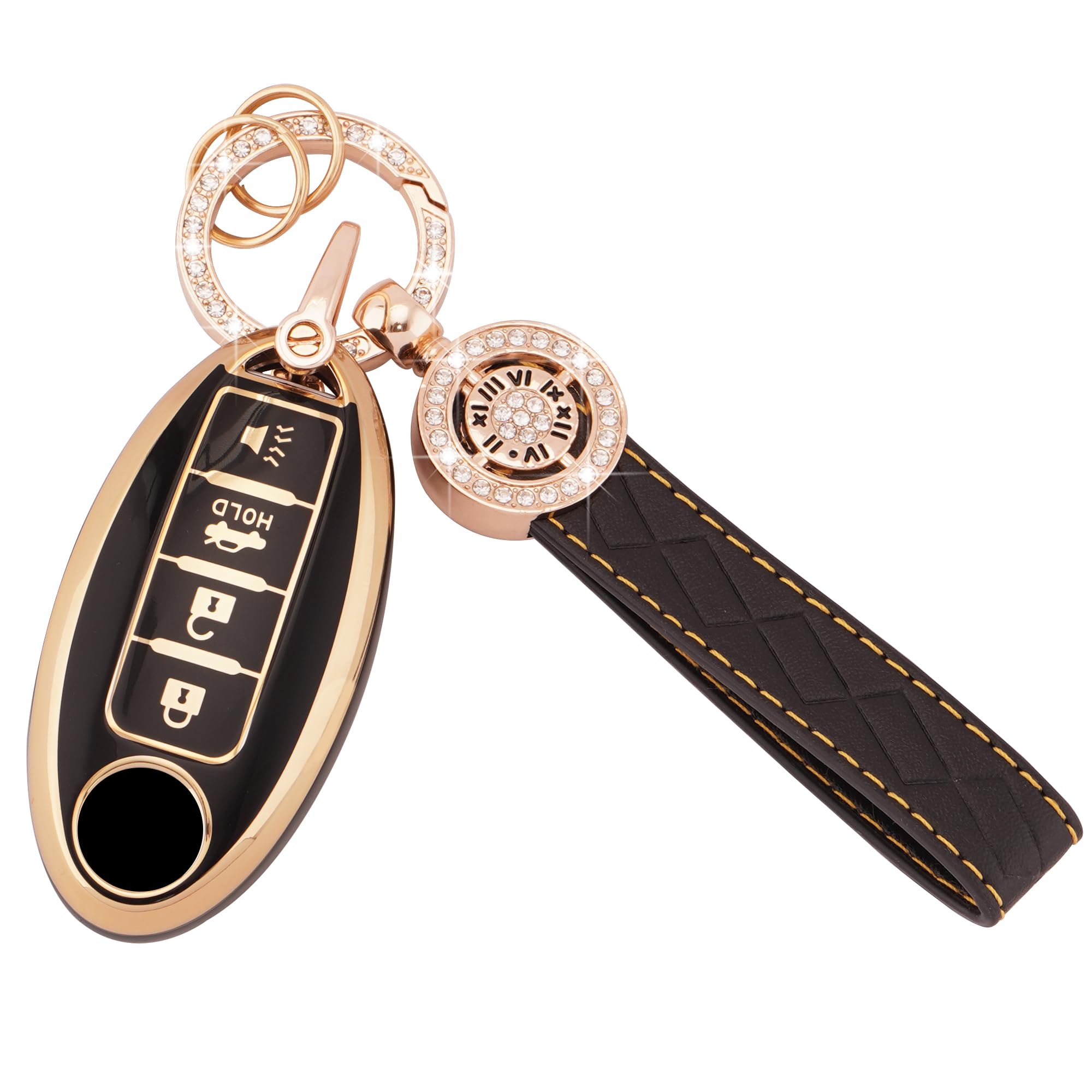 EKALA for Nissan Key Fob Cover Soft TPU Key Shells with Leather Keychain Lanyard Fit for Nissan Altima Armada Maxima Sentra Rogu