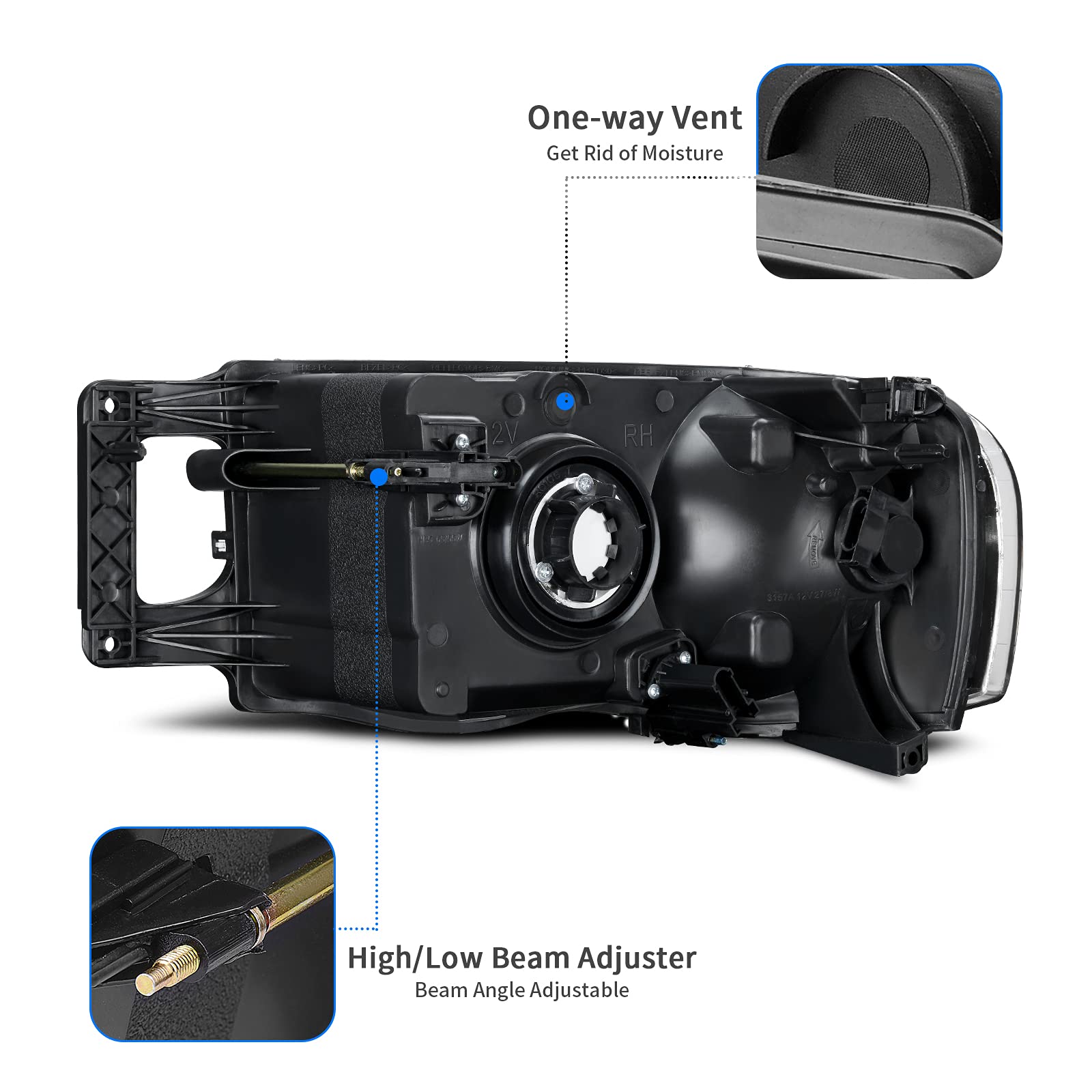 Dwvo Headlights Assembly Compatible With 2002 2003 2004 2005 Dodge Ram 1500 2500 3500 Pickup Headlamp Replacement Smoke Lens Cle