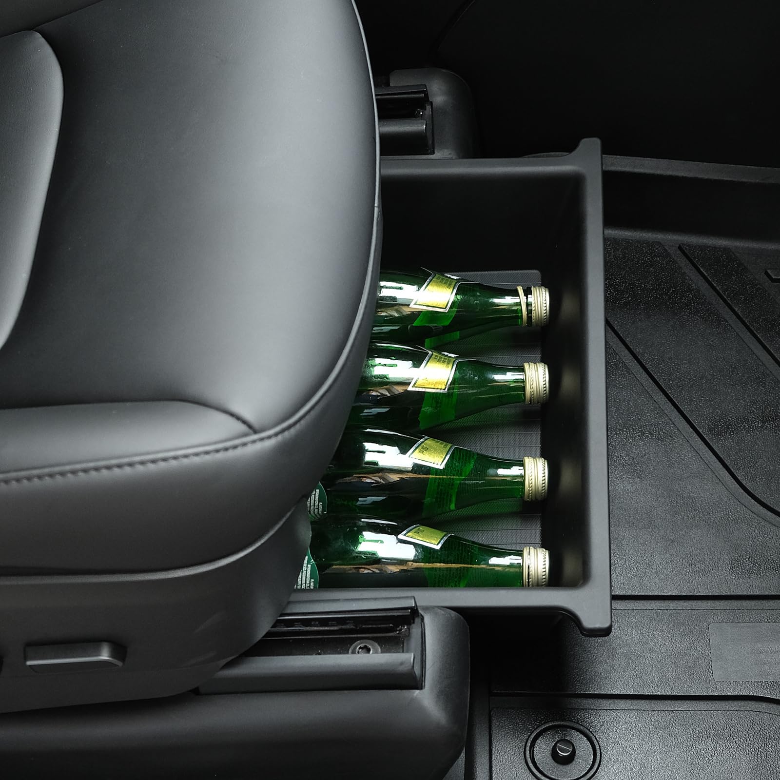 Jawjut Front Under-seat Storage Box compatible with Tesla Model y Model x, Waste Bin Accessory, ABS+TPE Double Hidden Design