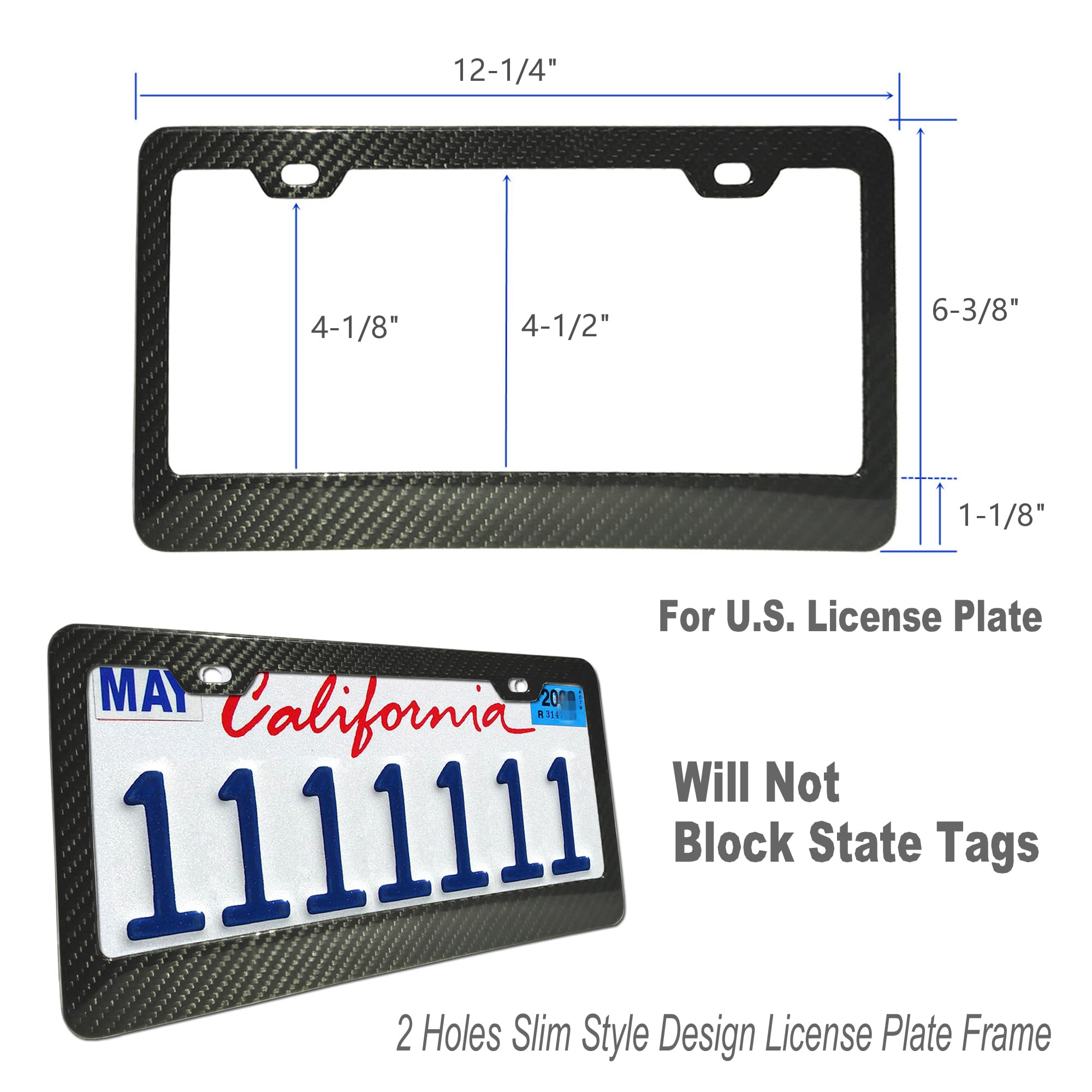 Zxfoog Carbon Fiber License Plate Frame- 100% Handcrafted Real Carbon Fiber Cloth Wrap Holder, Wide Edge Black Stainless Steel C