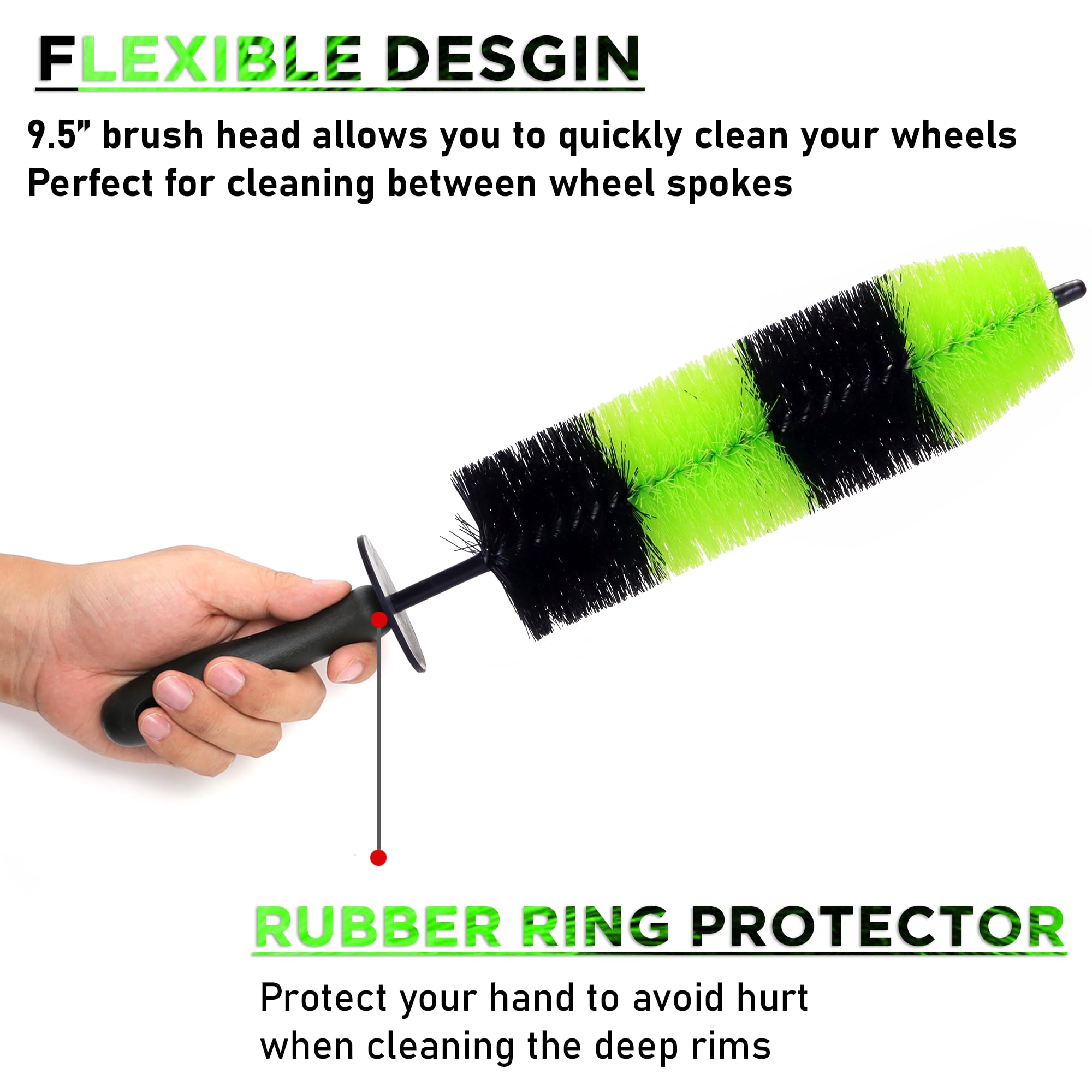 Takavu Master Wheel & Tire Brush, Easy Reach Rim Detailing Brush, Multipurpose Use For Wheels, Rims, Exhaust Tips, Motorcycles (