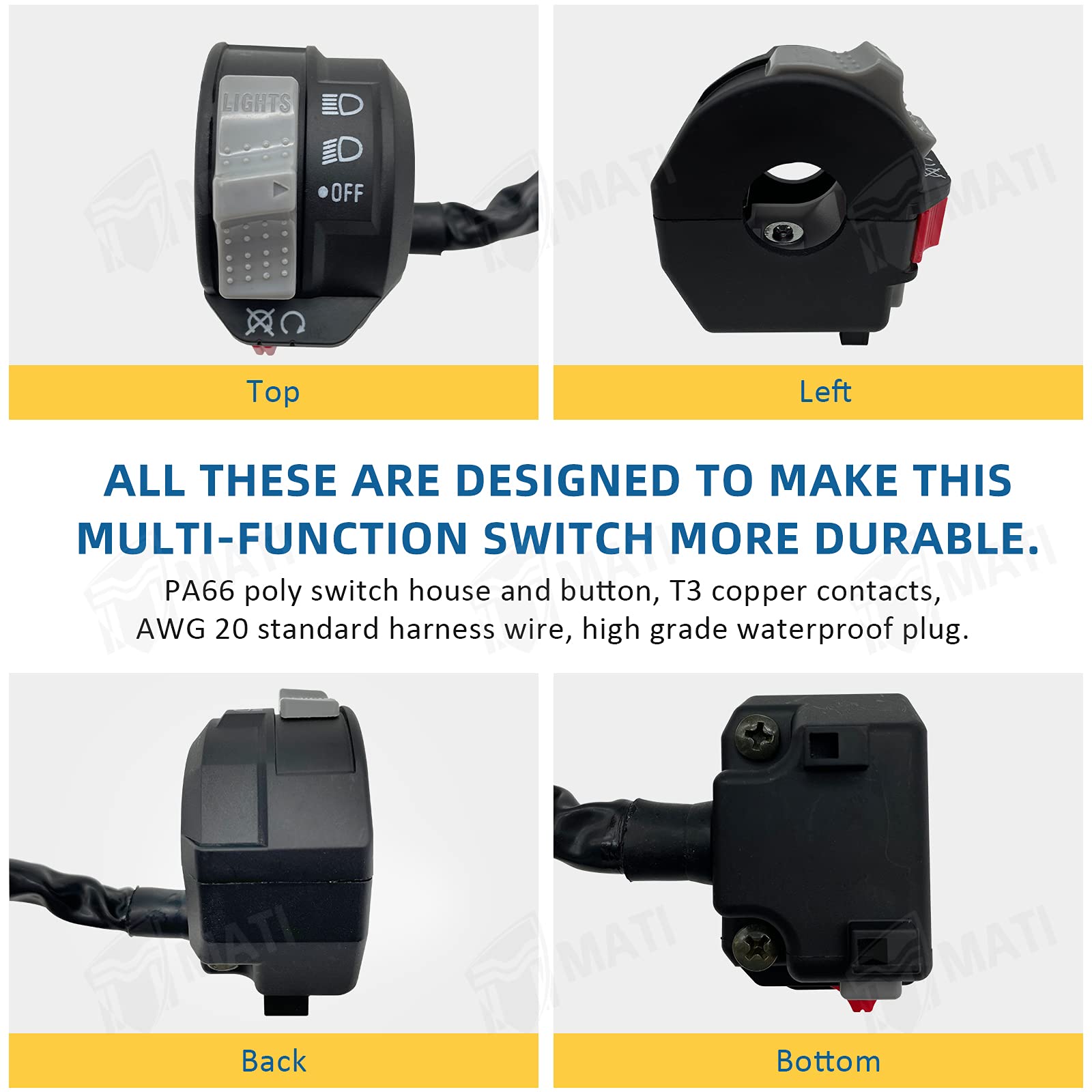 M Mati Left Handlebar Control Engine Start Run Off Headlight Switch For Yamaha Big Bear 350 Warrior 350 Moto-4 225/250/350 Pro-4 Terra Pro Yfm225/250/350 Yfp350 Yfu59V-83973-09-00