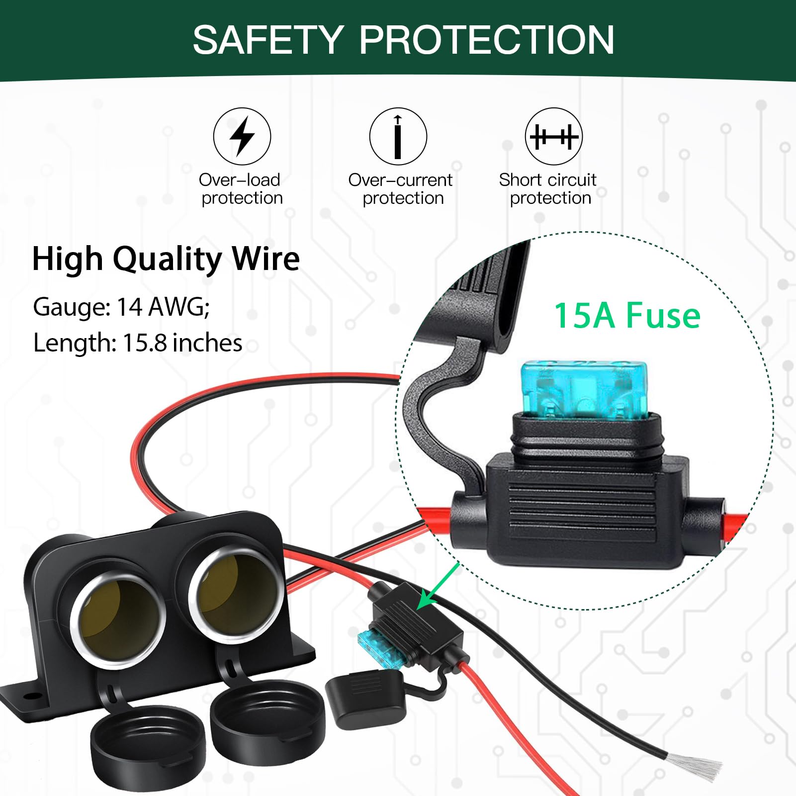 Car Cigarette Lighter Socket With Blade Fuse 2 Socket Cigarette Lighter Splitter 12V Lighter Power Outlet Replacement Waterproof