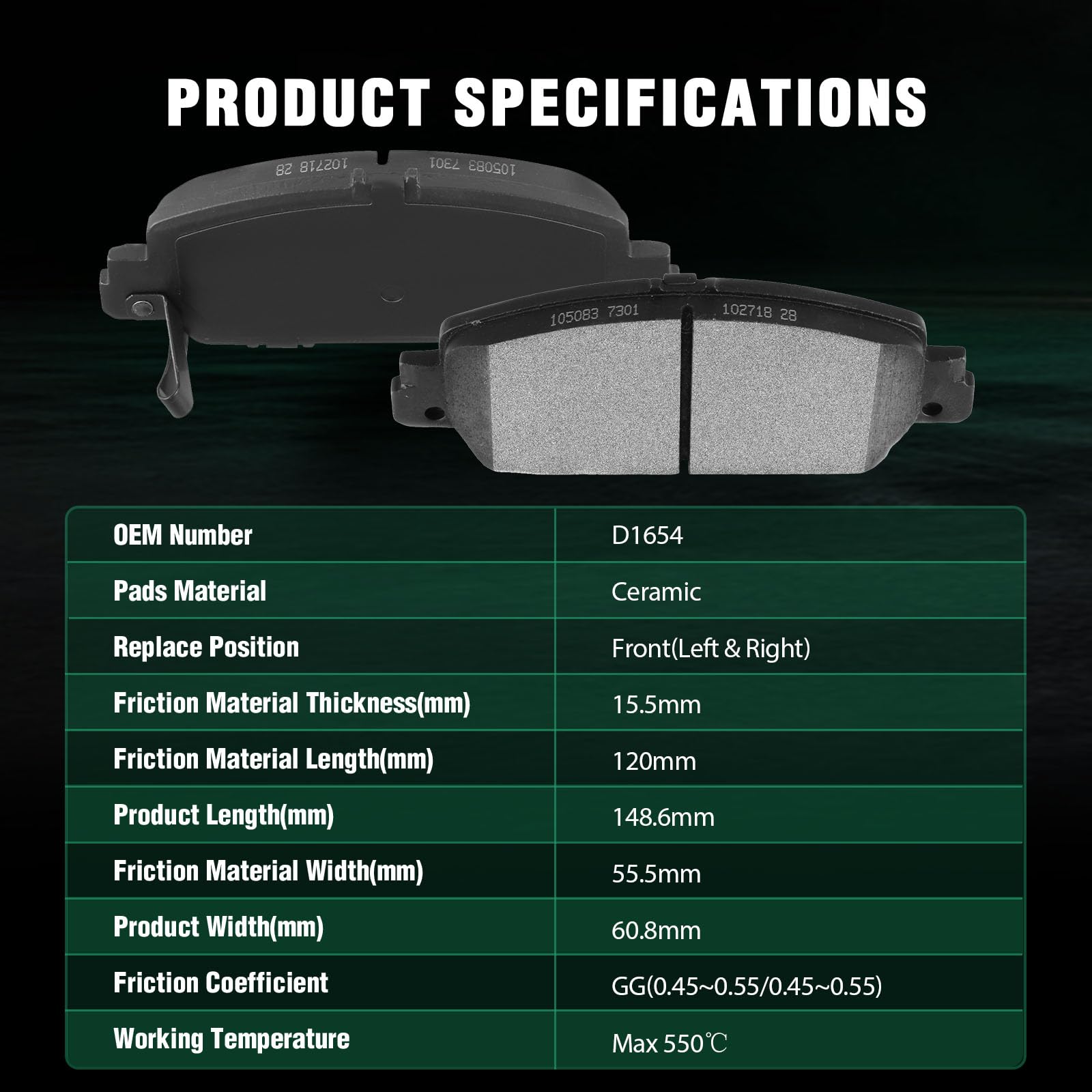 Automuto 4Pcs Front Ceramic Disc Brake Pads Set D1654 For Honda For Accord 2013-2018,For Honda Hr-V 2016-2019