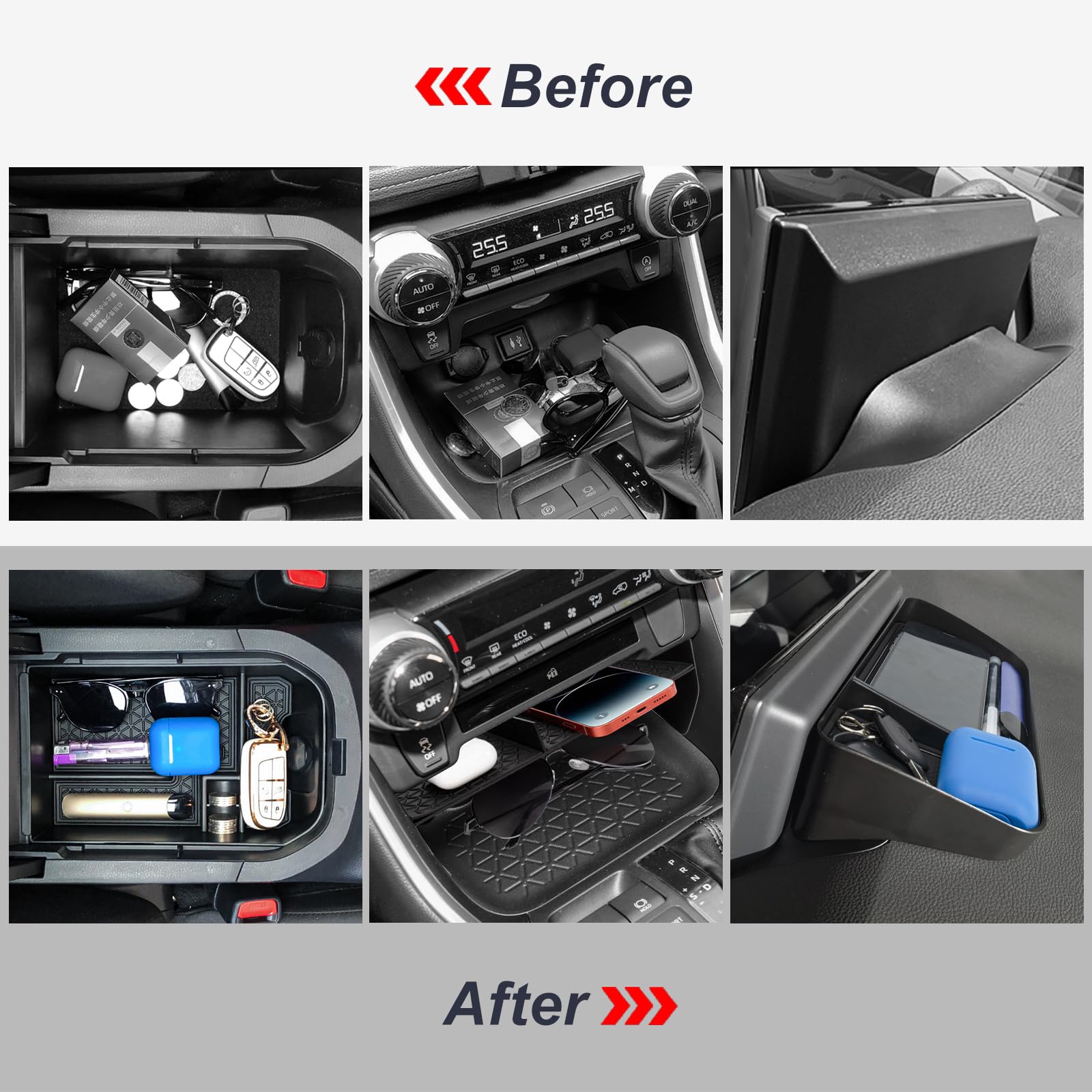 Neepiar Center Console Organizer Tray & Armrest Storage Box for Toyota RAV4 2019-2025, 3PCS, Durable ABS Material