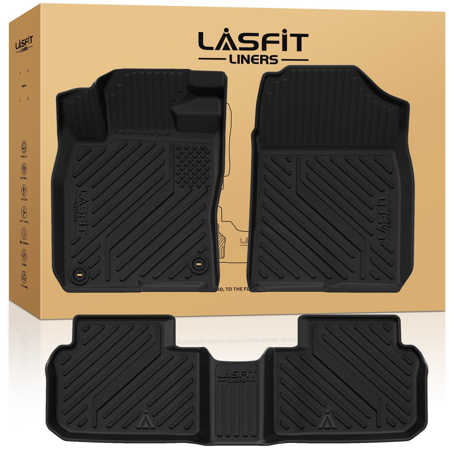 Lasfit Floor Mats For Honda Civic Hybrid Sedan 2025 & Hybrid Hatchback 2025, All Weather Tpe Custom Fit Car Floor Liner, 1St & 2