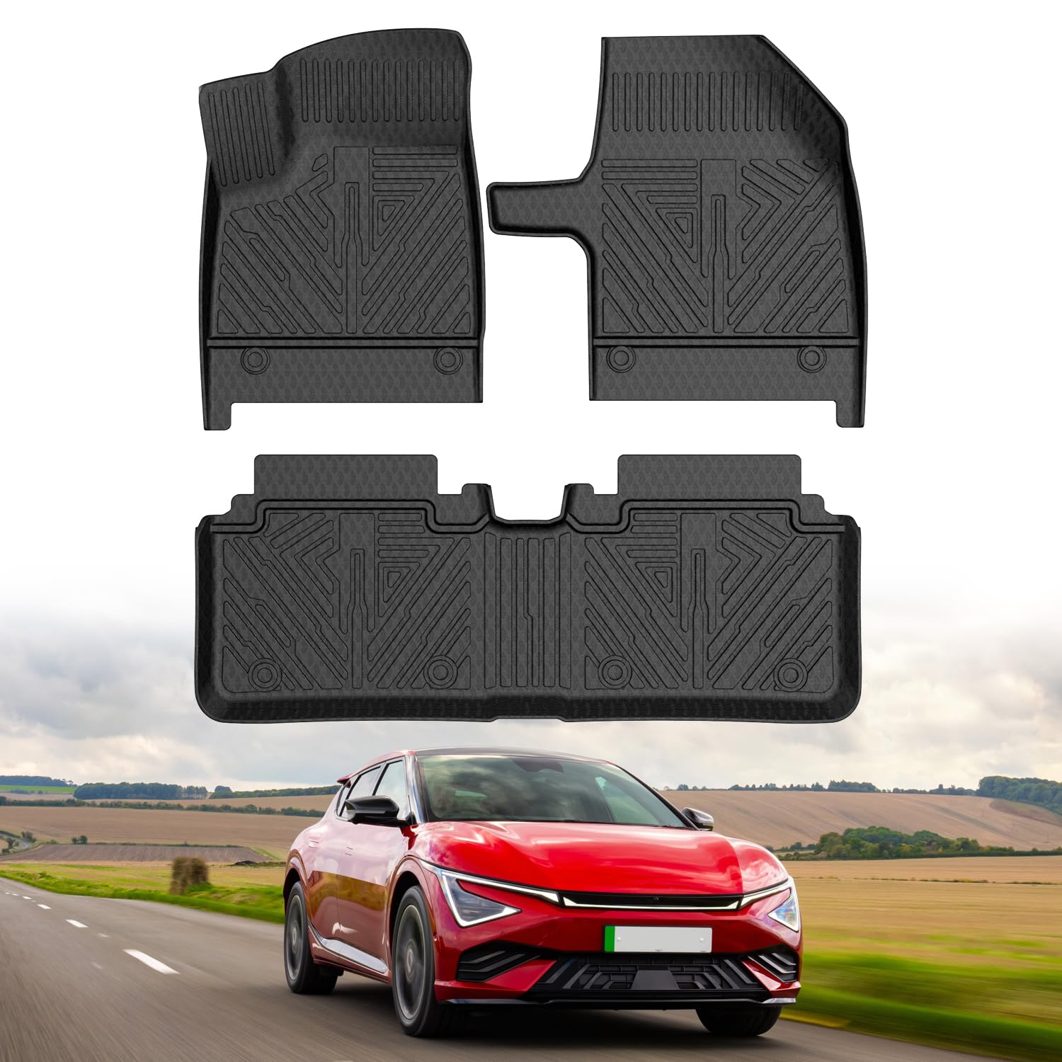 Mixsuper Floor Mats for Kia EV6 2024 2023 2022, Floor Liners for EV6 Accessories All Weather Floor Liners 1st and 2nd Row Set Bl