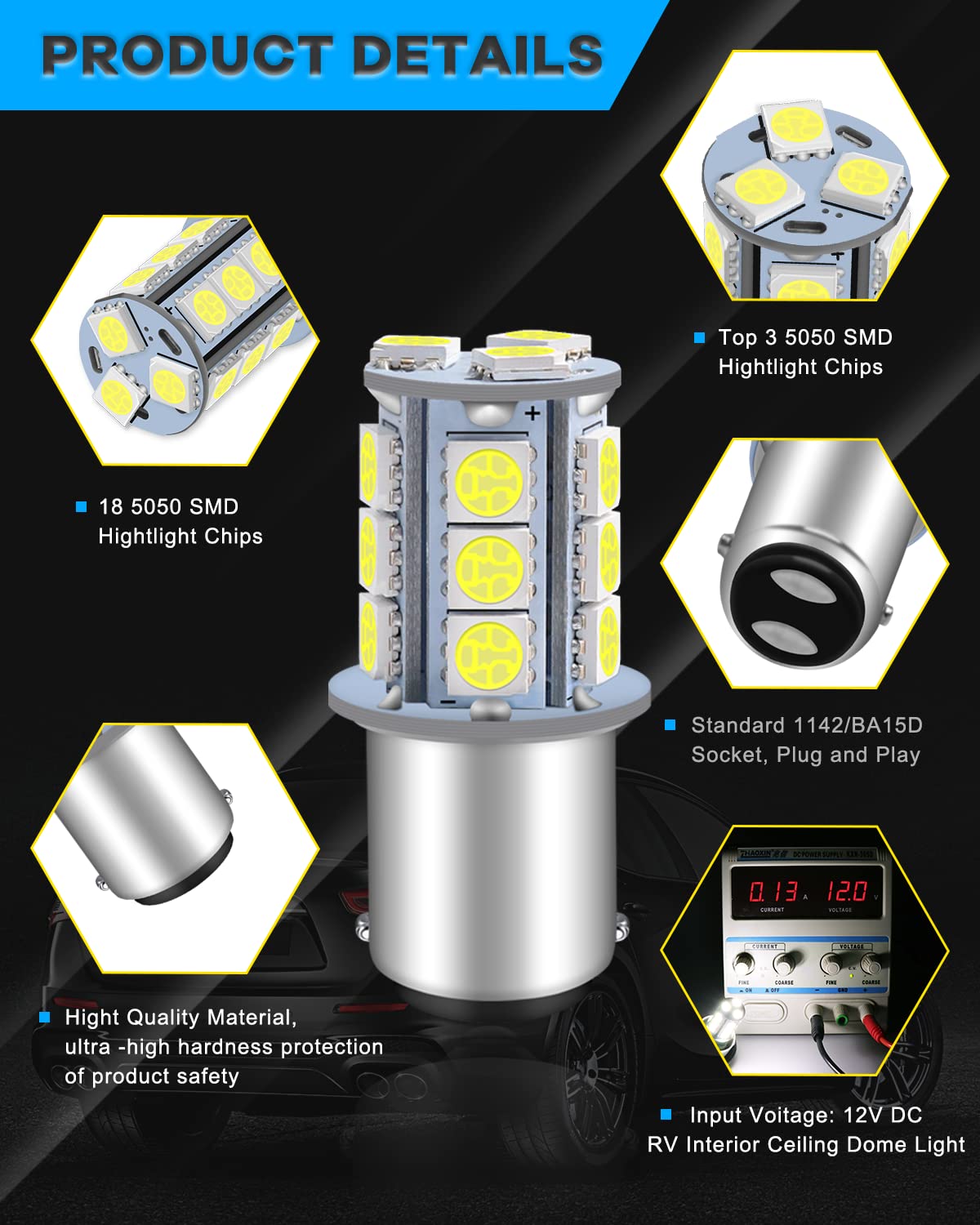 Qoope 6-Pack 1076 Led Bulb For Rv, 1142 1004 Ba15D White Light Bulb Replacement For 12V Camper Trailer Motorhome Boat Interior Light, 5050 18Smd Double Contact Bayonet,#90 Yard Landscape Bulb