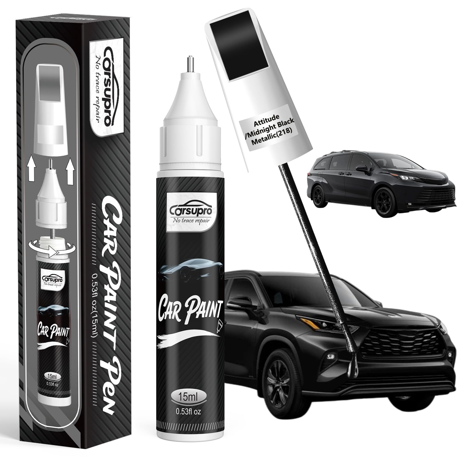Attitude/Midnight Black Metallic(218) for Toyota Touch Up Paint Pen, 2 in 1 Car Scratch Remover with Pen Tip and Brush, Precise 