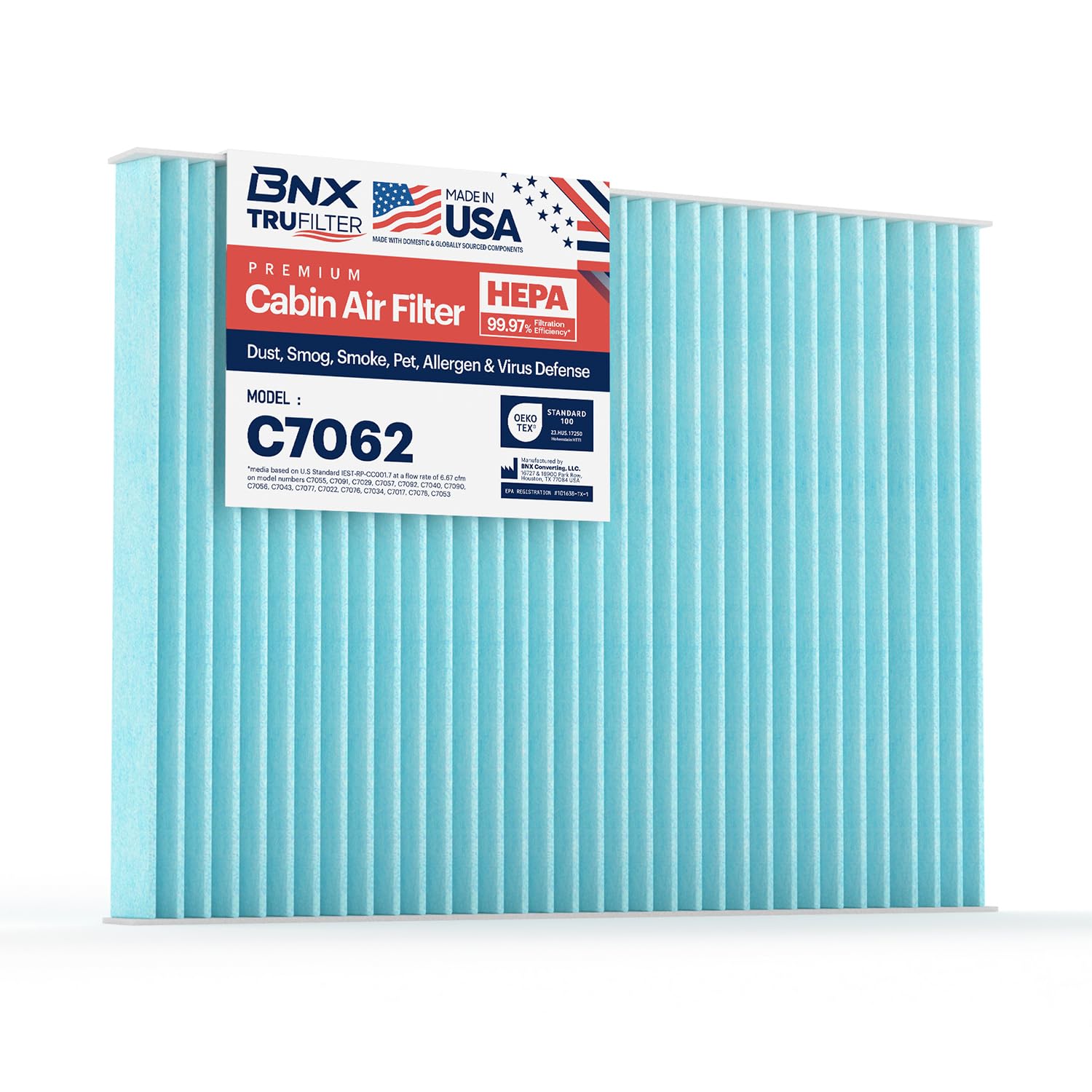 Bnx Trufilter C7062 Cabin Air Filter, Hepa 99.97%, Compatible With Cadillac; Deville, Dts; Oldsmobile Aurora; Buick: Lesabre, Lu