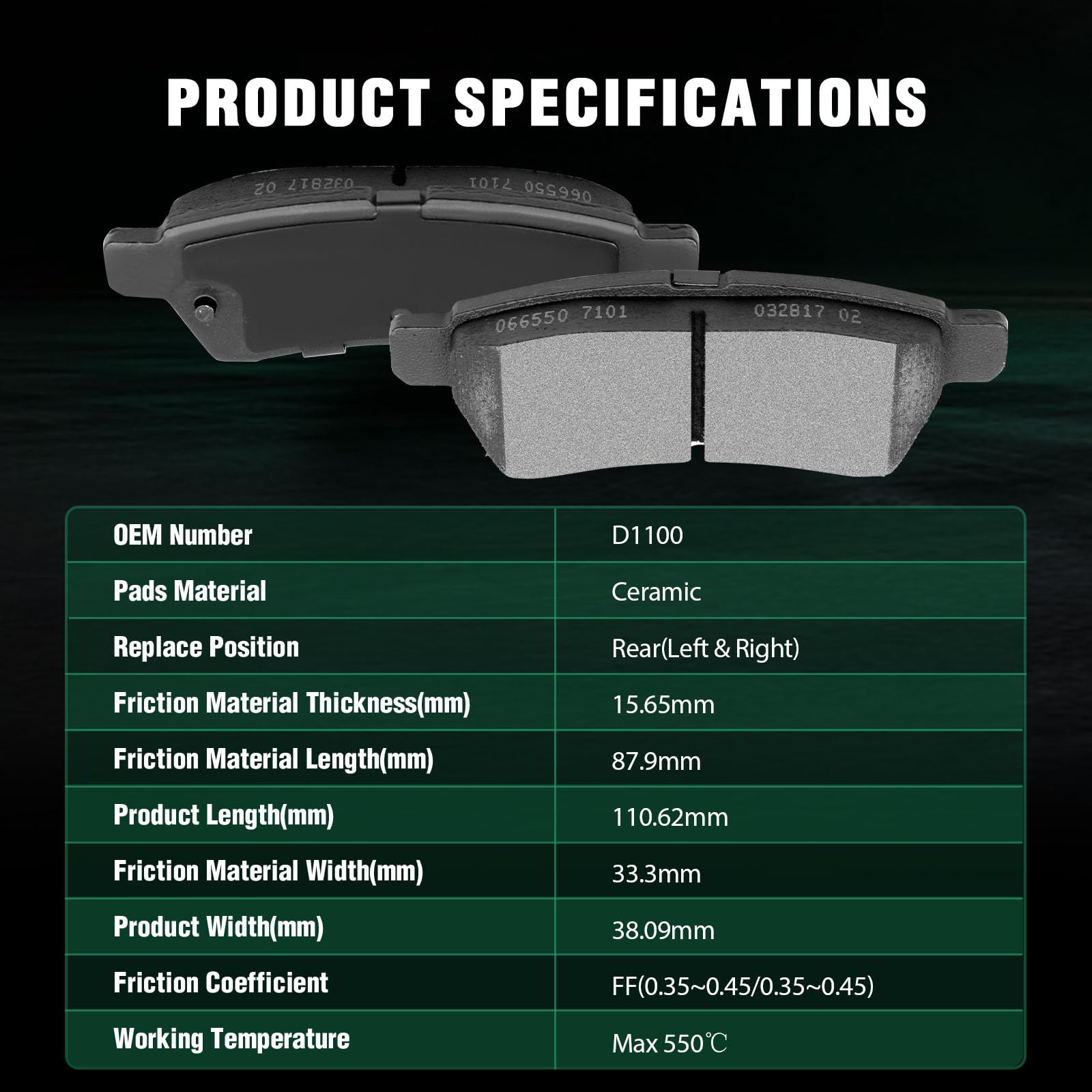 Automuto 4Pcs Rear Ceramic Disc Brake Pads Set D1100 For Nissan Rearier 2005-2019,For Nissan Xterra 2005-2015,For Suzuki Equator