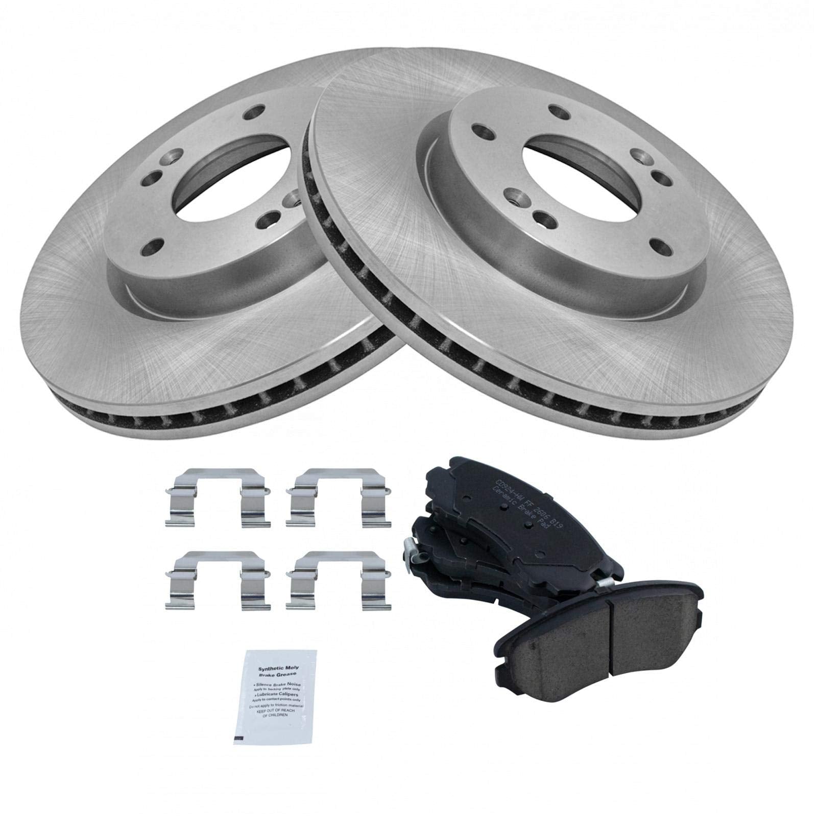 Trq Front Brake Pad & Rotor Kit Ceramic Compatible With 2003-2008 Hyundai Tiburon 2005-2009 Tucson 2005-2010 Kia Sportage