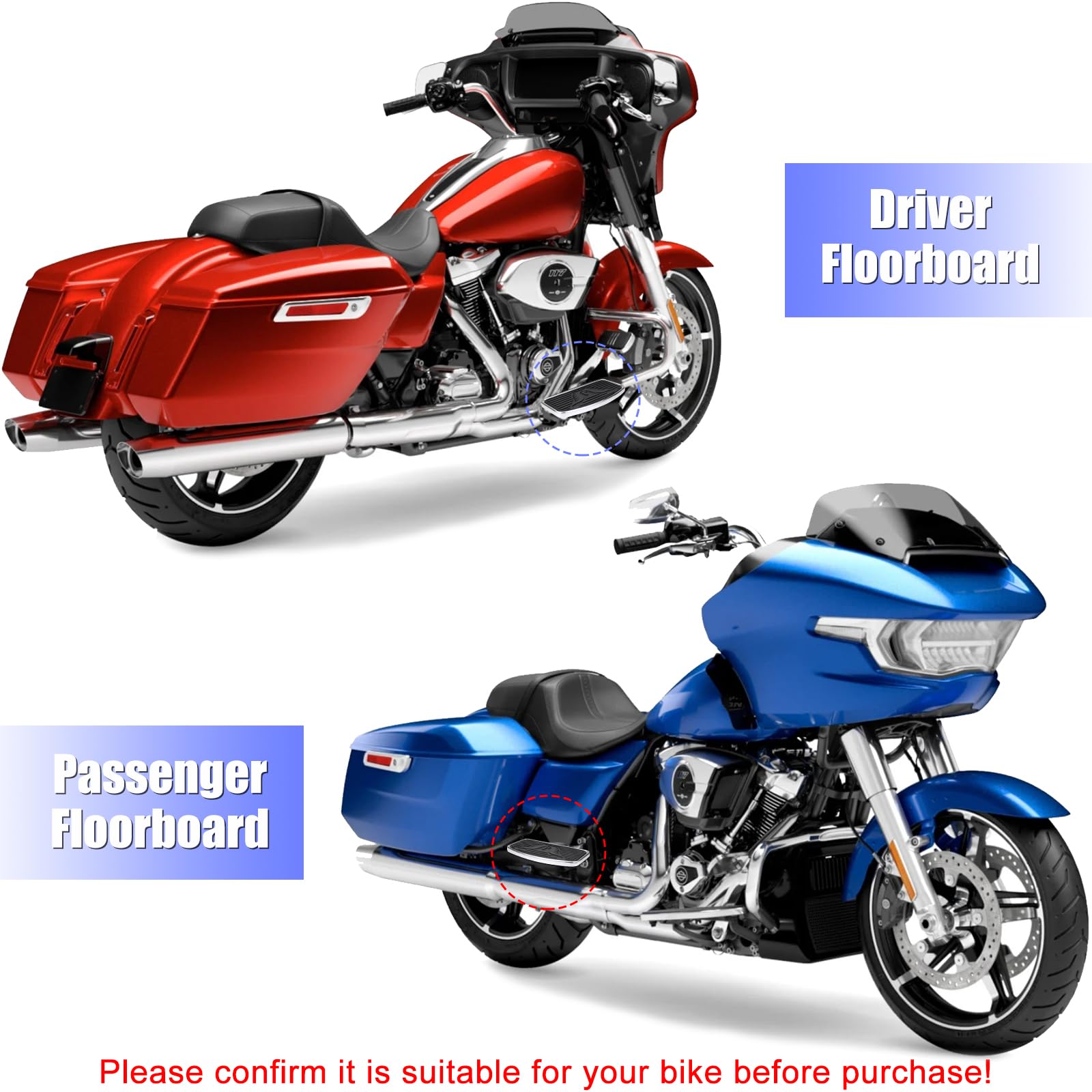 Motorcycle Floorboards for Harley, Rider/Driver/Passenger Footboard Footrest Foot Peg for Harley Davidson Touring Street/Electra