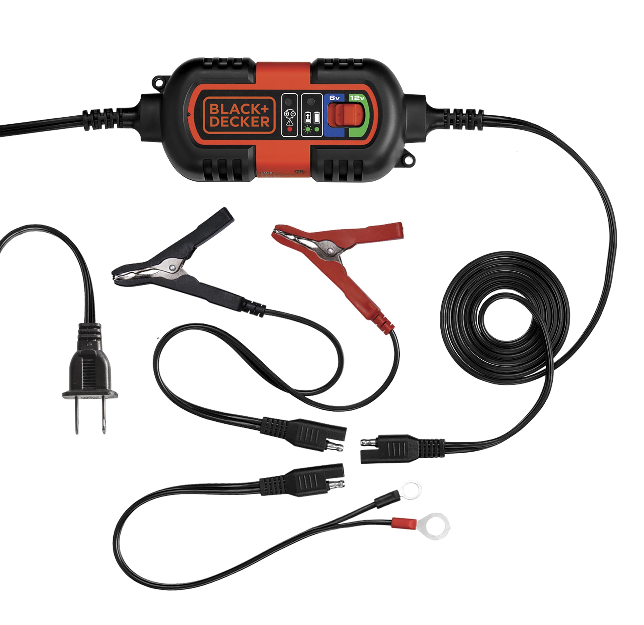 Black+Decker Bm3B Fully Automatic 6V/12V Battery Charger/Maintainer With Cable Clamps And O-Ring Terminals, Multi, 1.5 Amp