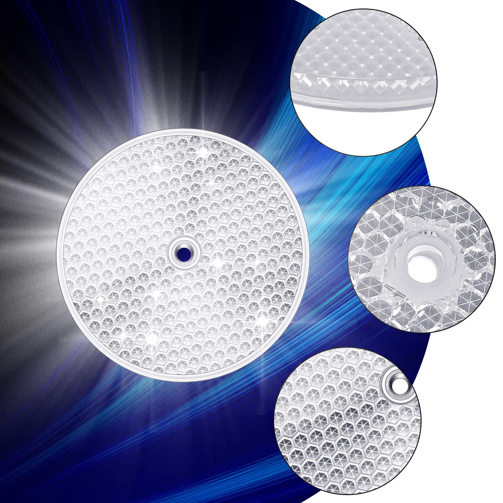 10 Pack Front Reflector Round Reflector For Driveway Fence Gate Posts Trailers Safety Reflectors Automobiles Boats Mailboxes Reflector With Center Mounting Hole (White)