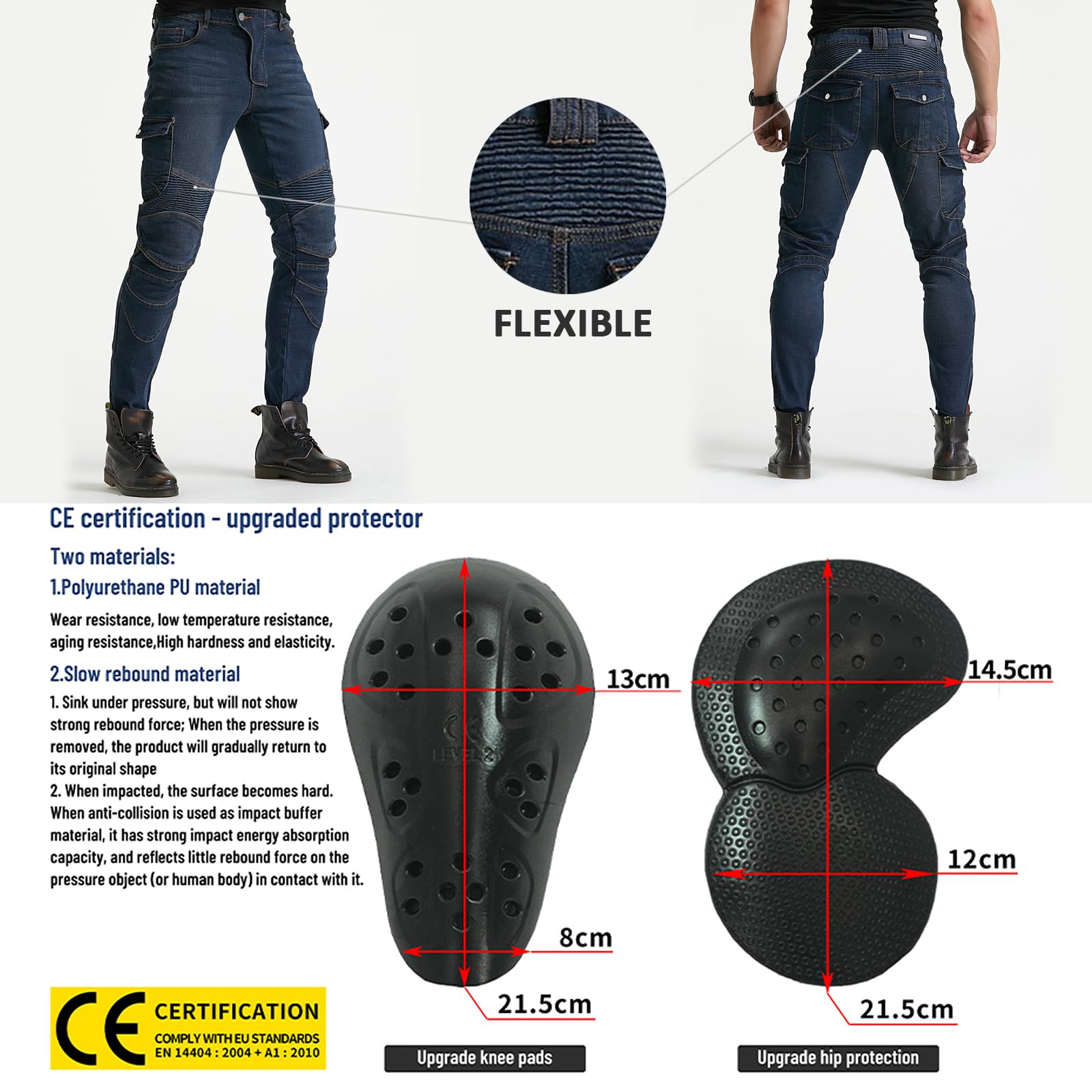 LOMENG mens Motorcycle Pants Motorbike Riding Denim Jeans Biker Motocross CE Removable Armored, Blue, 36 Regular