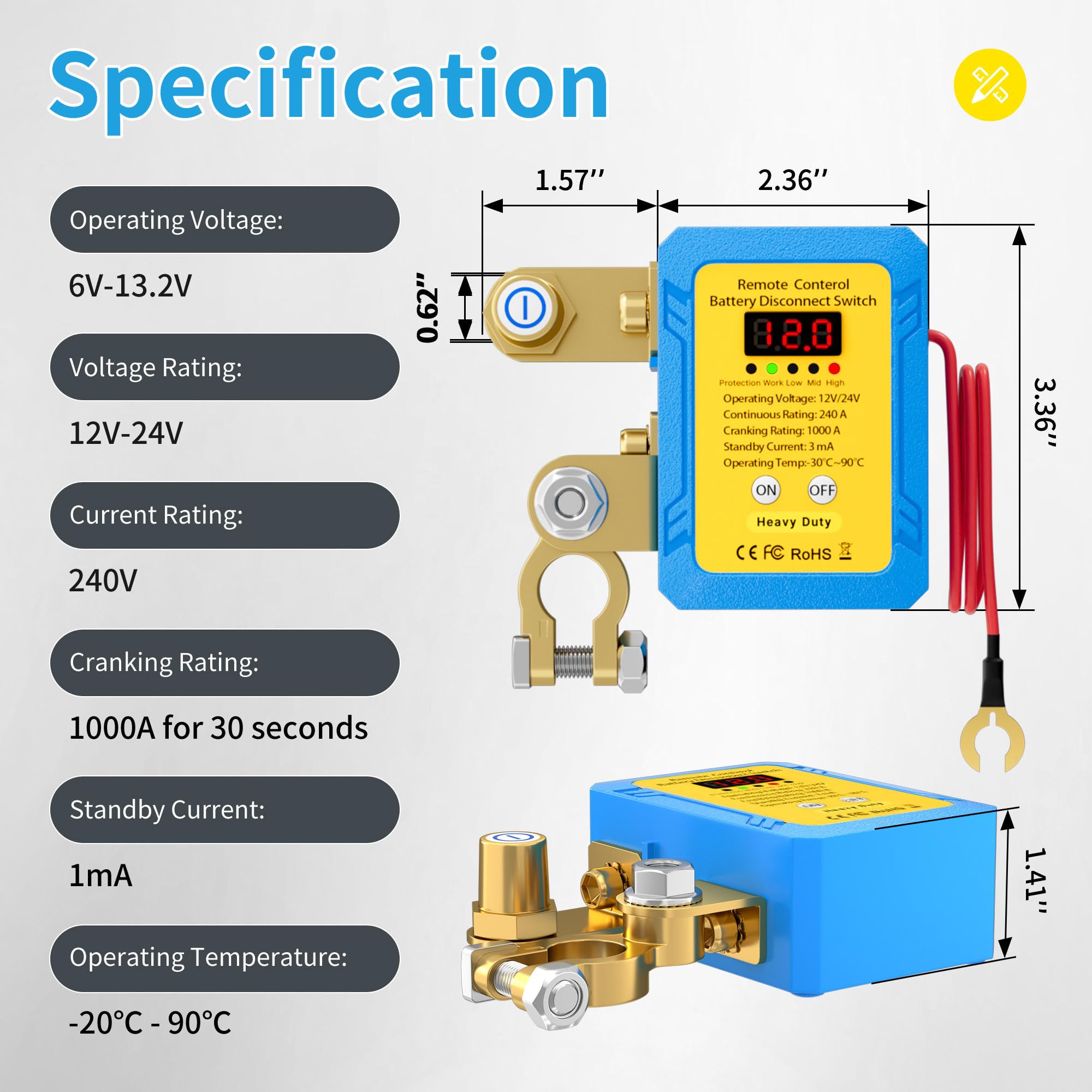 Joinfworld Kill Switch For Car 12V 240A Remote Battery Disconnect Switch With Led Voltage Display Car Kill Switch Anti-Theft Aut