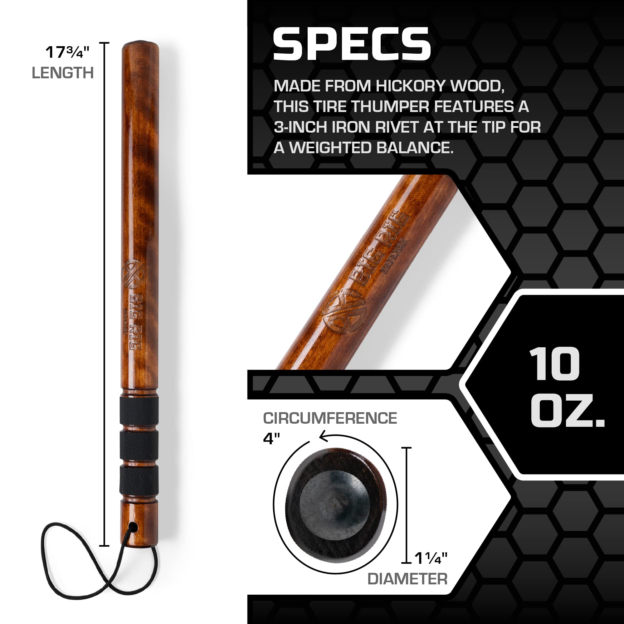 Big Rig Defense: Hickory Stick Tire Thumper - Fish Bat Tire Knocker - Truckers Tool For Checking Tire Pressure - Weighted Stick With Extra Grip