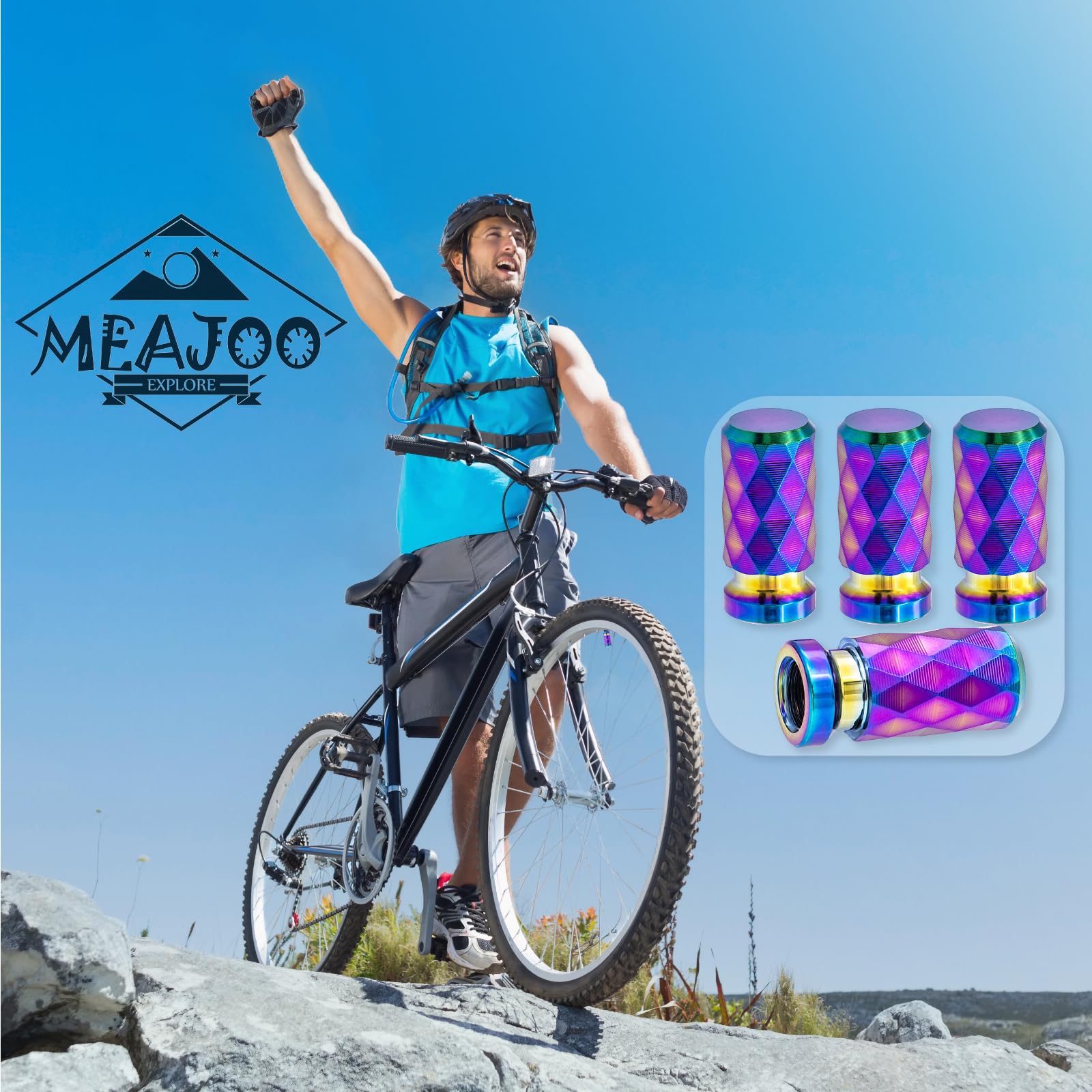 Meajoo 4Pcs Colorful Car Tire Valve Stem Cap, Leak-Proof Tyre Air Valve Caps, Aluminum Alloy Air Leakproof Valve Caps Cover Fits