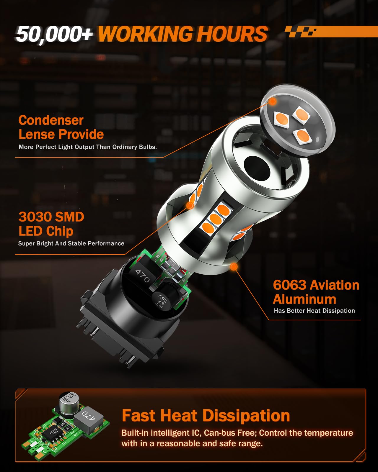 Sealight Led Turn Signal Bulb, 3157 Led Bulb Amber Yellow 2700K With Projector Lens, 13X Brighter Front Rear Turn Signal Bulbs,